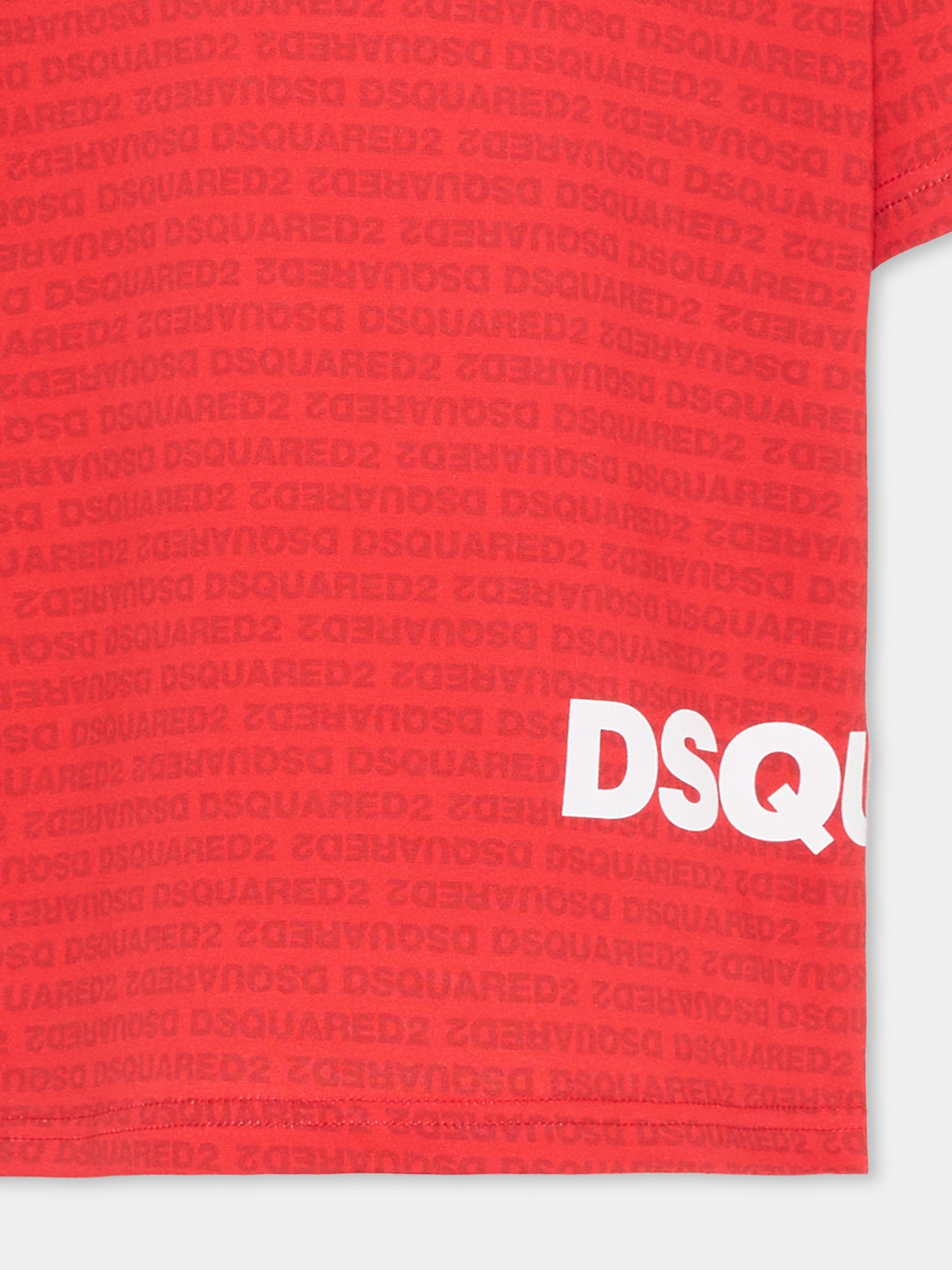 T-shirt rossa per bambini con stampa logo all over,Dsquared2,DQ3303 D0AH8 DQ401