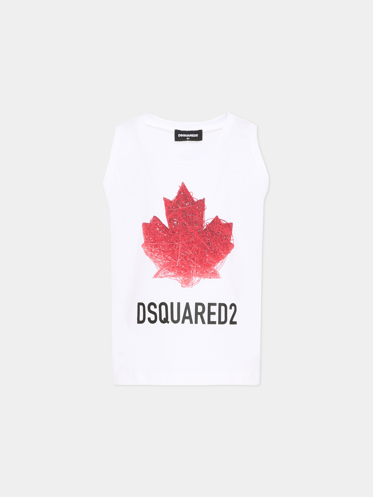 Canotta bianca per bambini con maple leaf,Dsquared2,DQ3313 D00XM DQ100