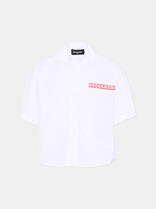 Camicia bianca per bambino con stampa cactus,Dsquared2,DQ3357 D0AHJ DQ100