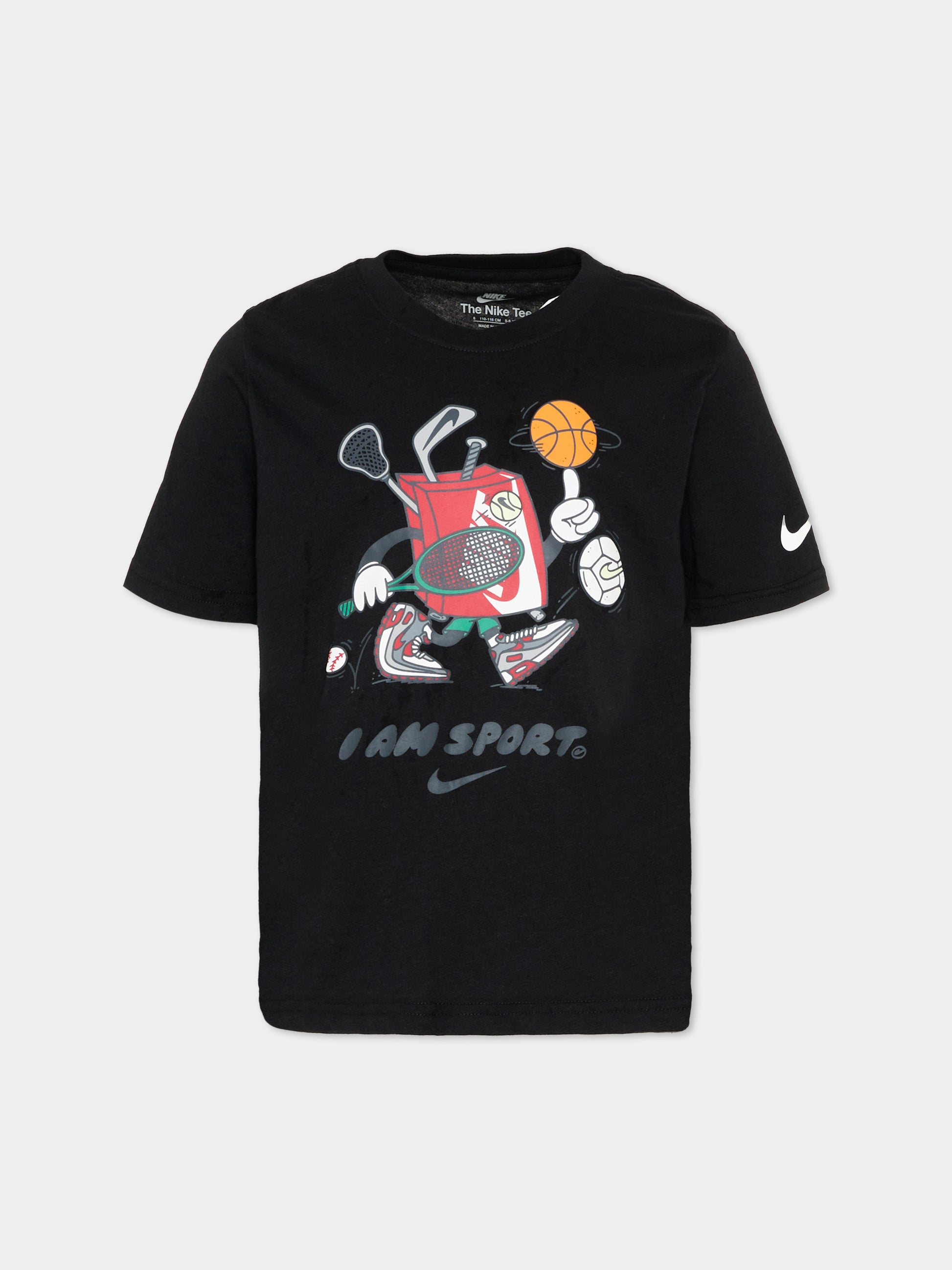 T-Shirt nera per bambino con stampa sport,Nike,86N819 023