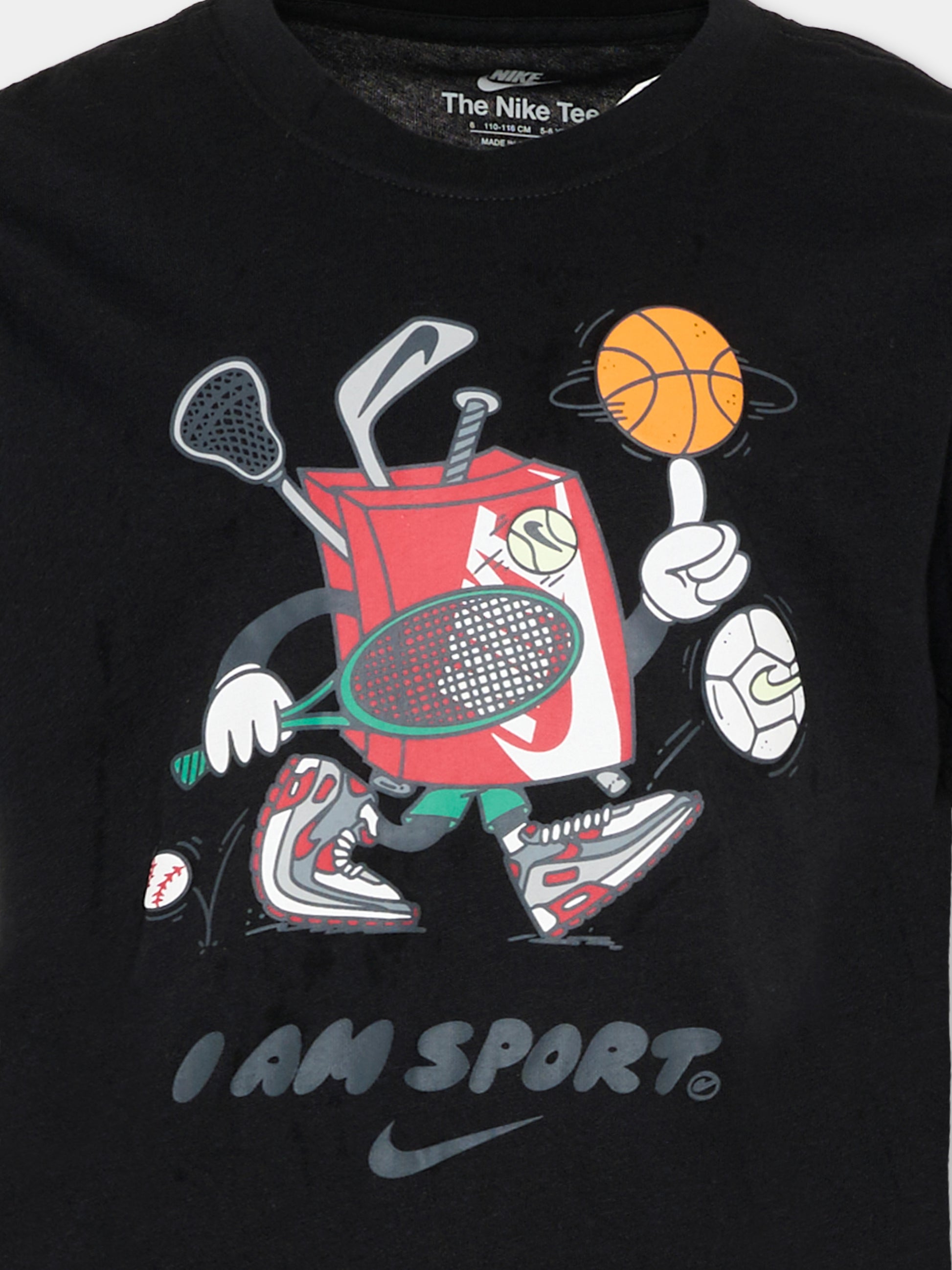 T-Shirt nera per bambino con stampa sport,Nike,86N819 023