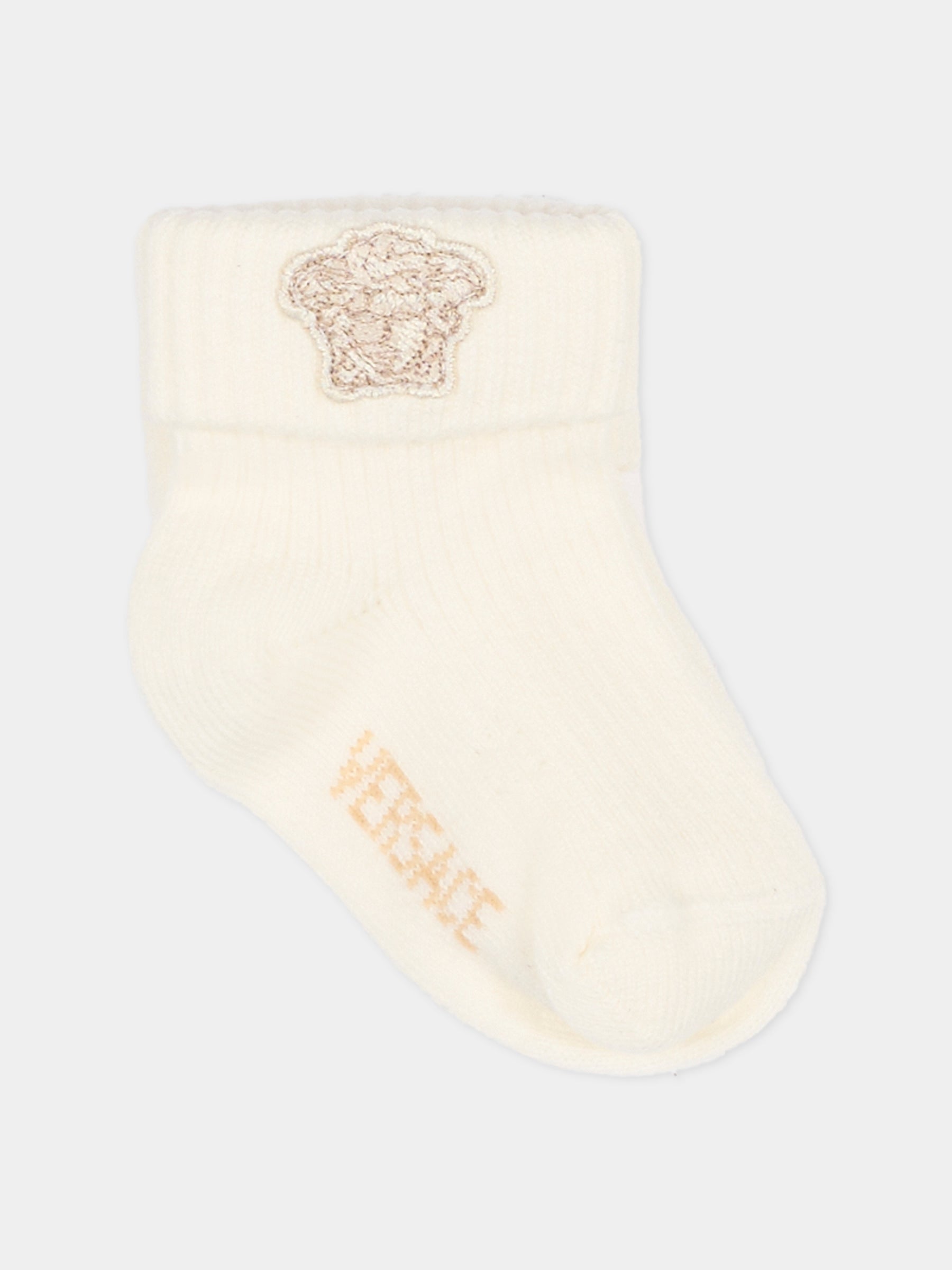 Set calzini beige per neonati con logo,Versace,1022527 1A16593 2KN50