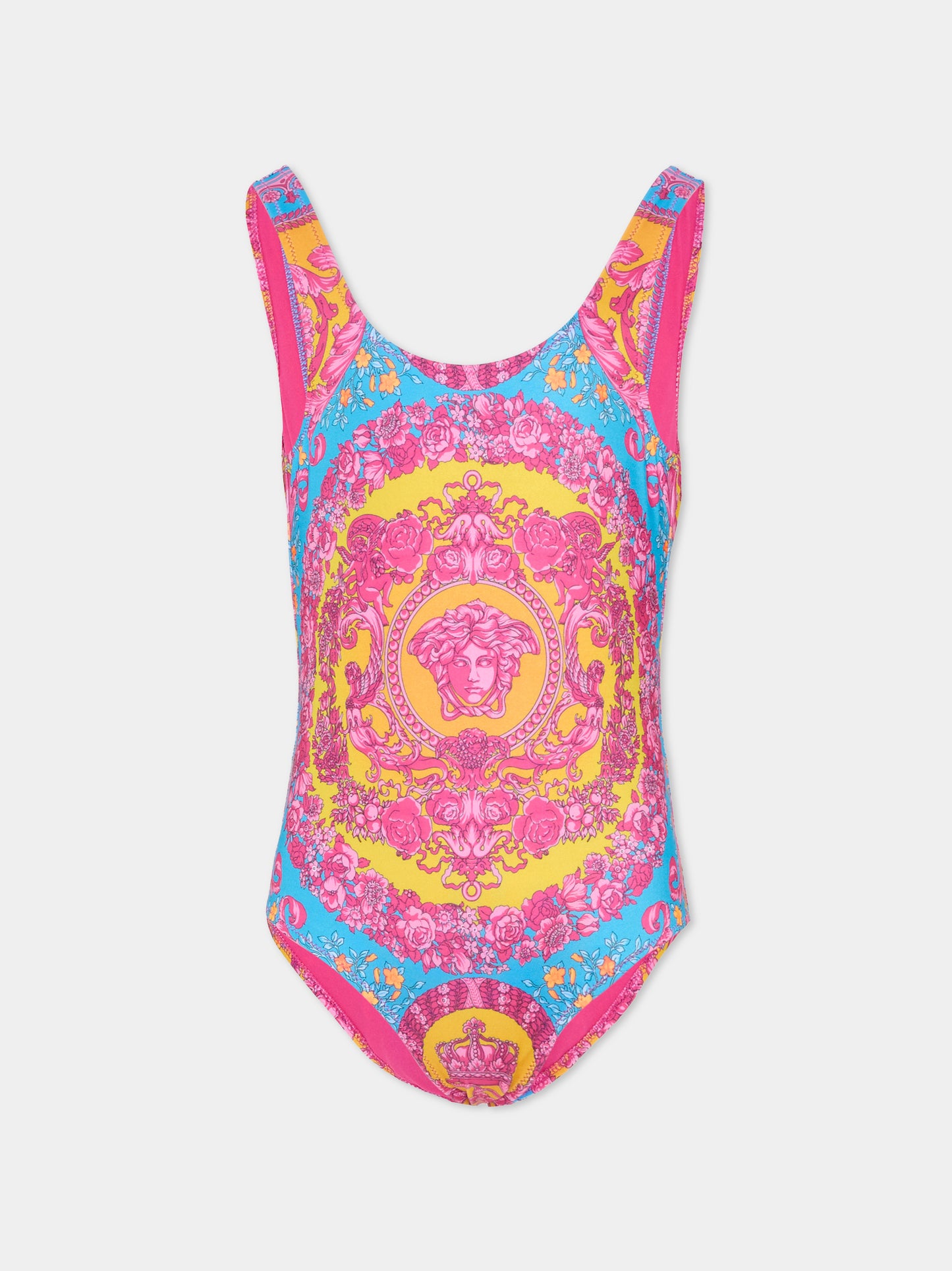 Costume intero multicolor per bambina con Medusa,Versace,1021476 1A16912 5PF70