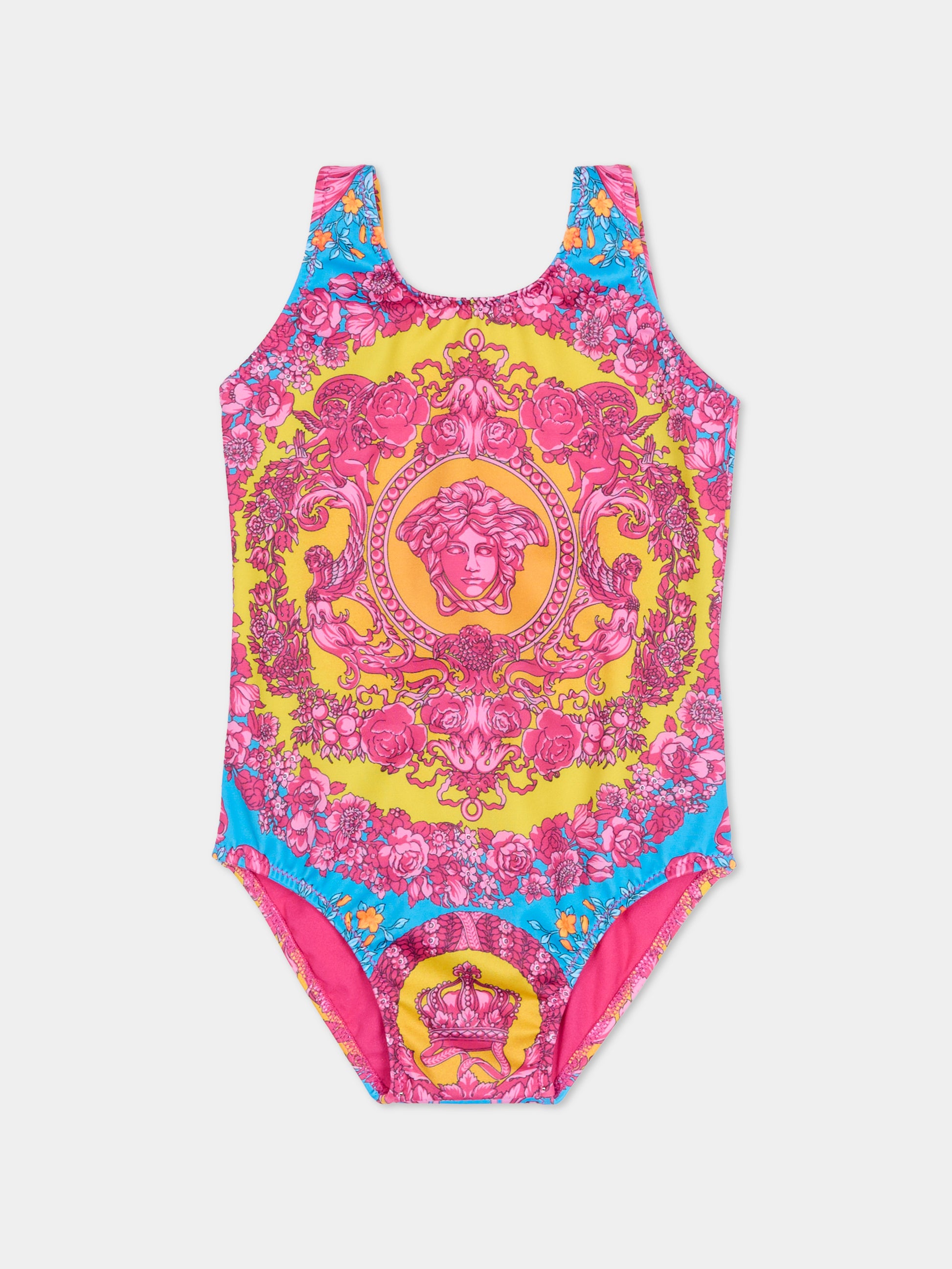 Costume intero multicolor per neonata con Medusa,Versace,1021123 1A16912 5PF70