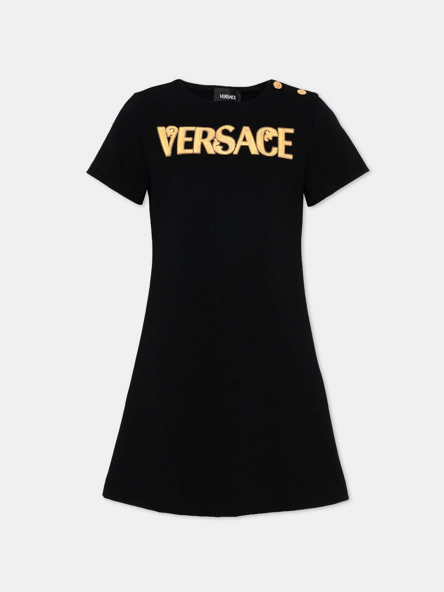 Abito nero per bambina con logo,Versace,1018138 1A16929 2B130