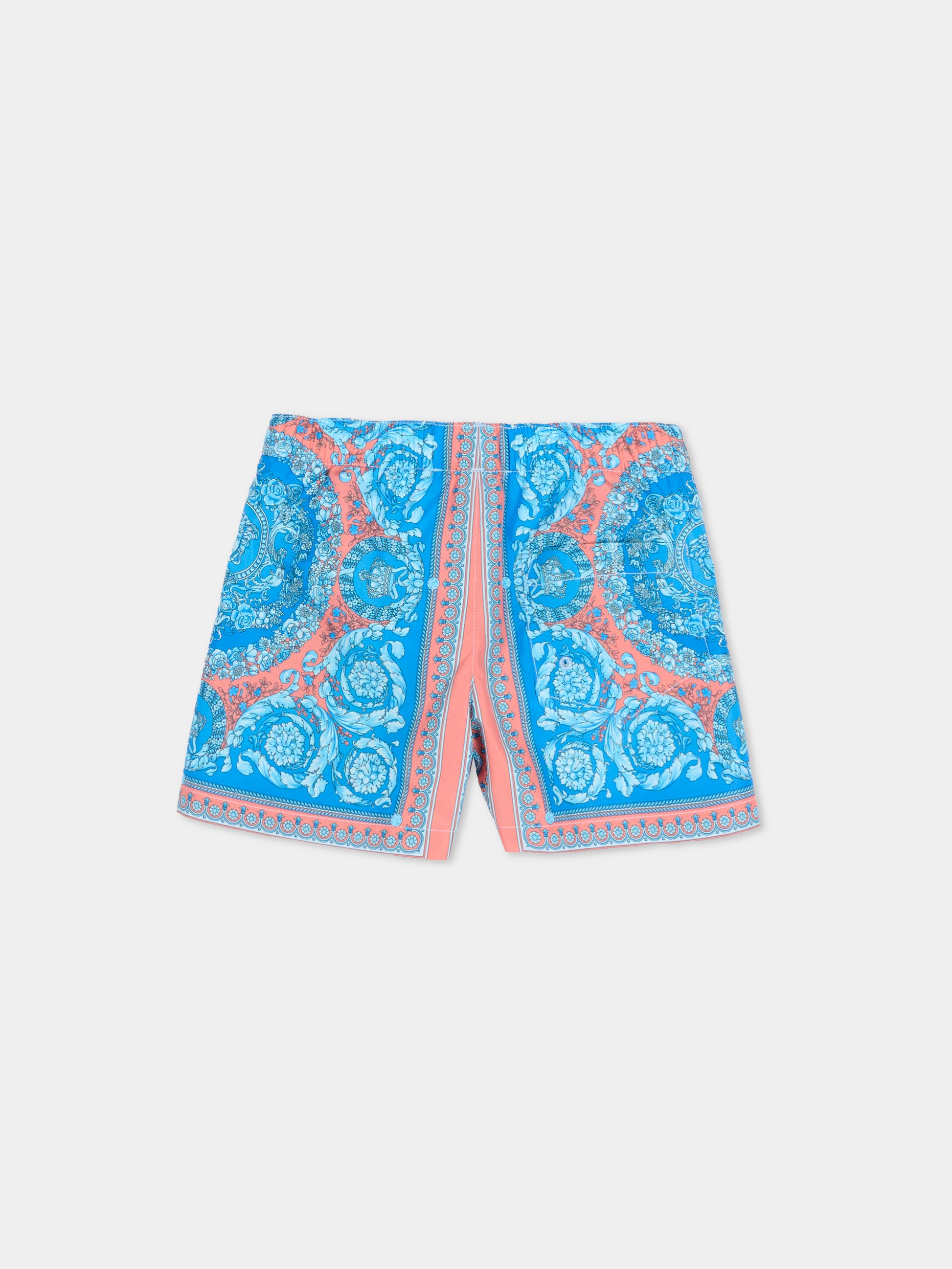 Boxer mare azzurro per neonato con stampa Barocco,Versace,1018710 1A16913 5UH60