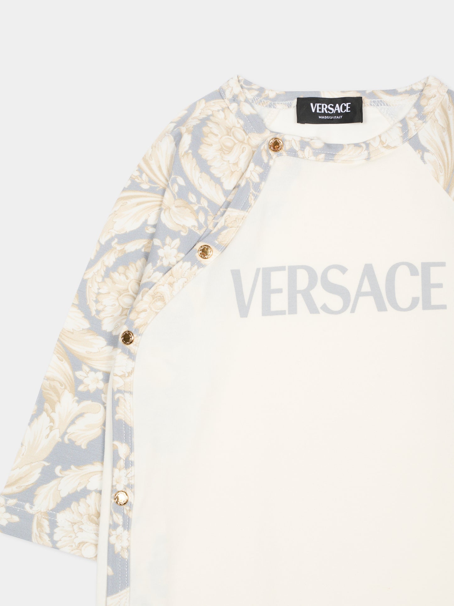 Tutina bianca per neonati con logo e stampa Barocco,Versace,1017948 1A16894 2EO90