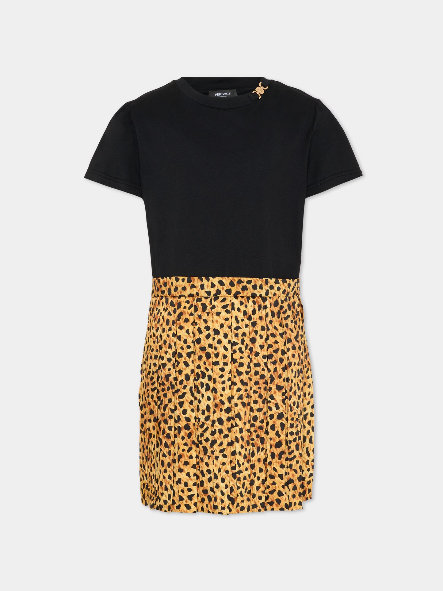 Vestito nero per bambina con stampa animalier,Versace,1022926 1A16928 2BY80