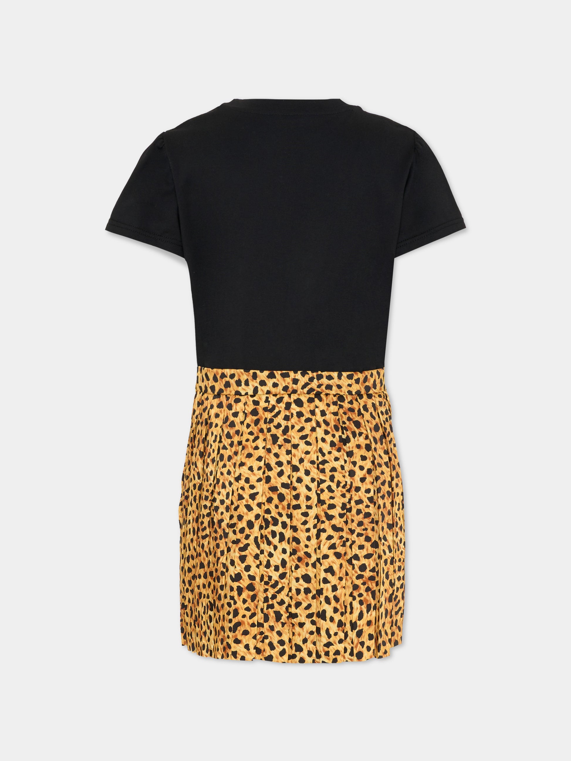 Vestito nero per bambina con stampa animalier,Versace,1022926 1A16928 2BY80