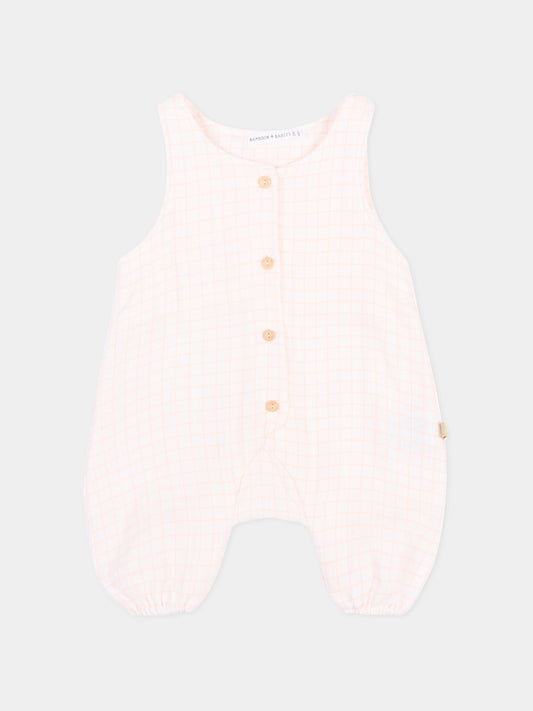 Pagliaccetto bianco per neonata a quadretti,Bamboom,1124TE00070 SQUARE WHITE/PINK
