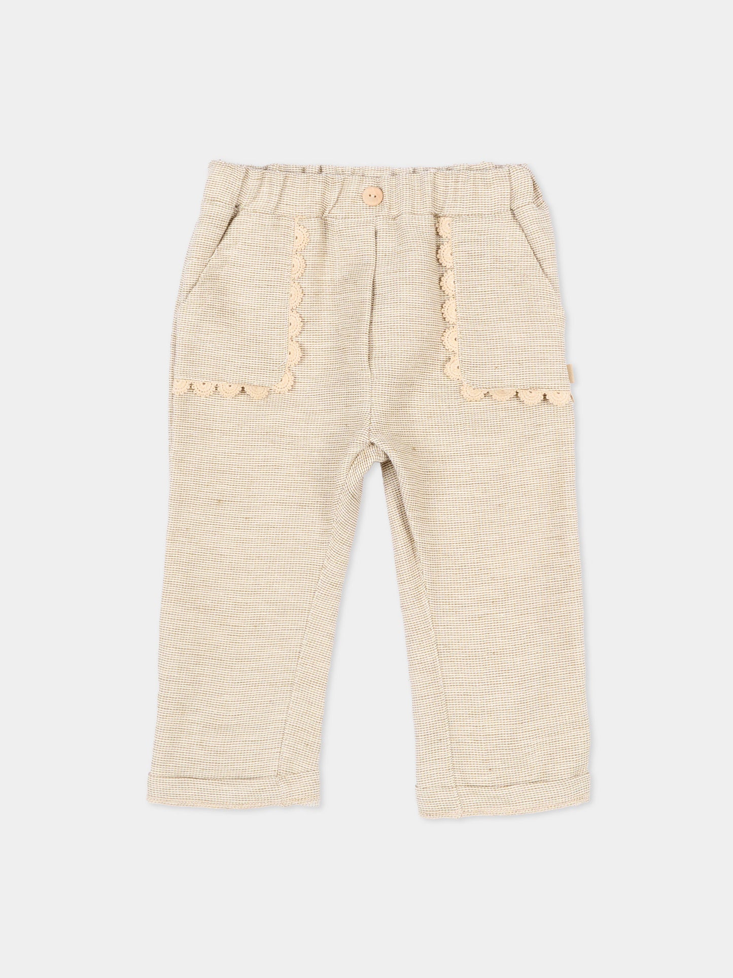 Pantaloni beige per neonata con pizzo,Bamboom,1148TE00076 MUSTARD