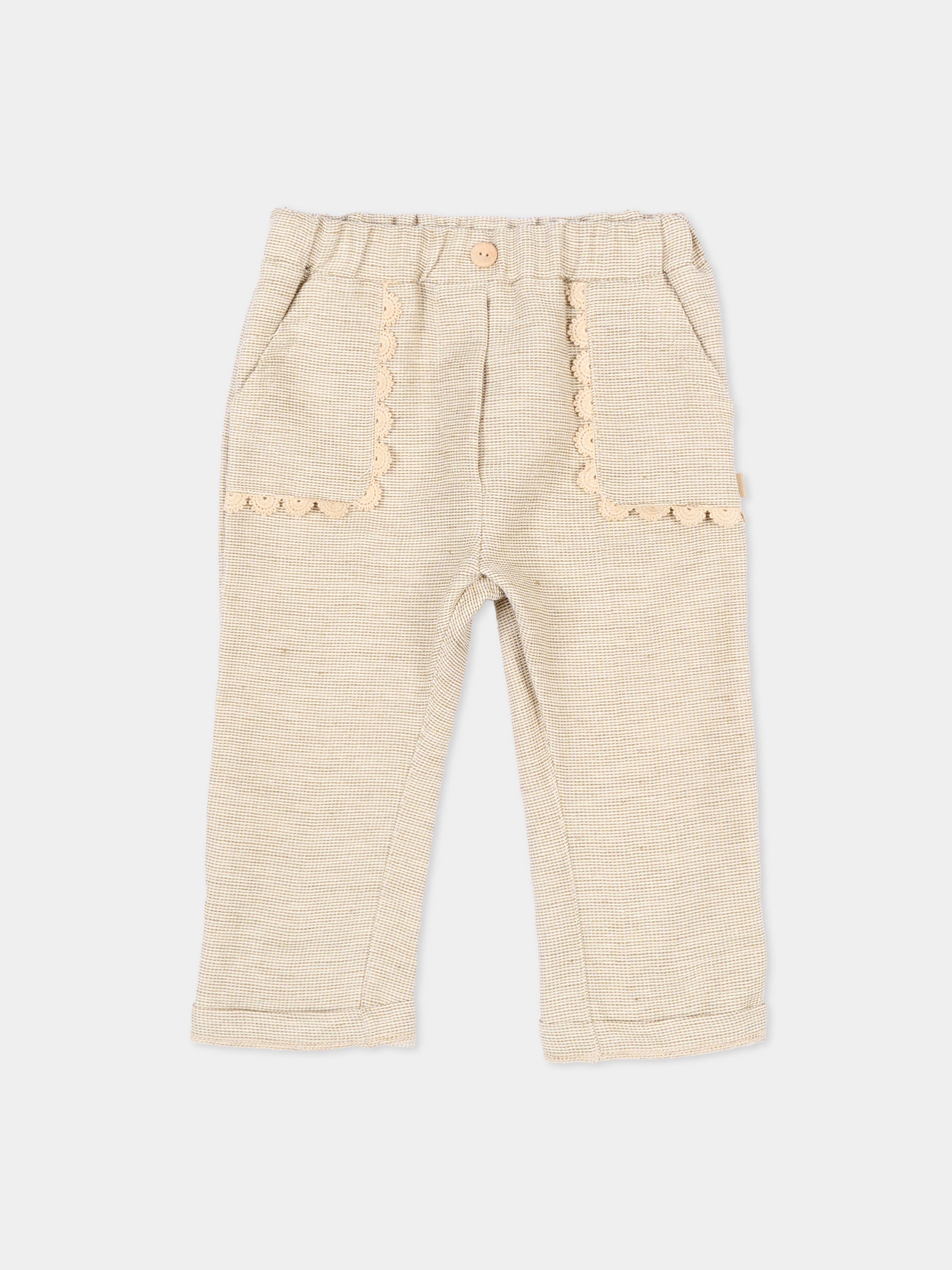 Pantaloni beige per neonata con pizzo,Bamboom,1148TE00076 MUSTARD