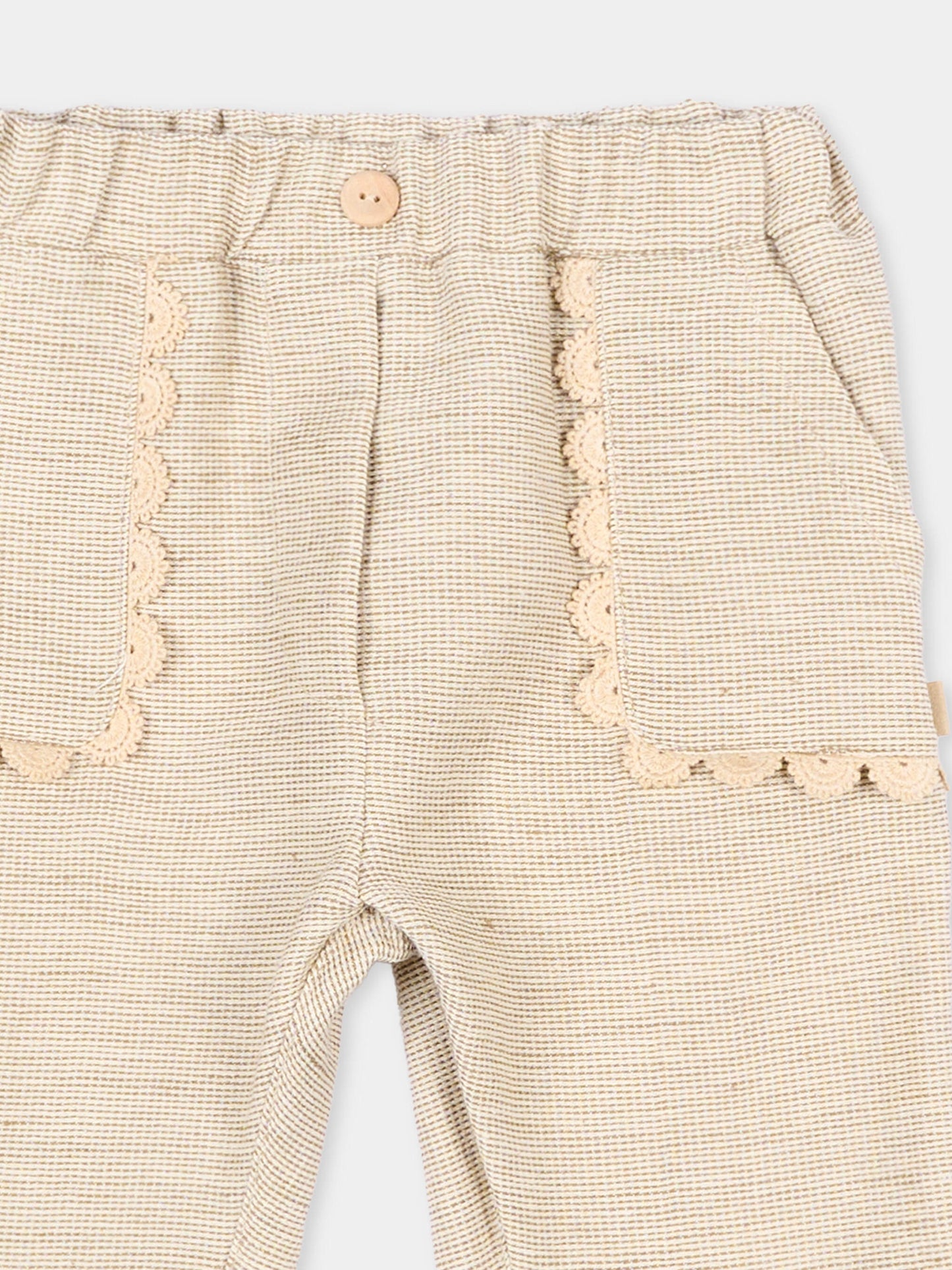 Pantaloni beige per neonata con pizzo,Bamboom,1148TE00076 MUSTARD