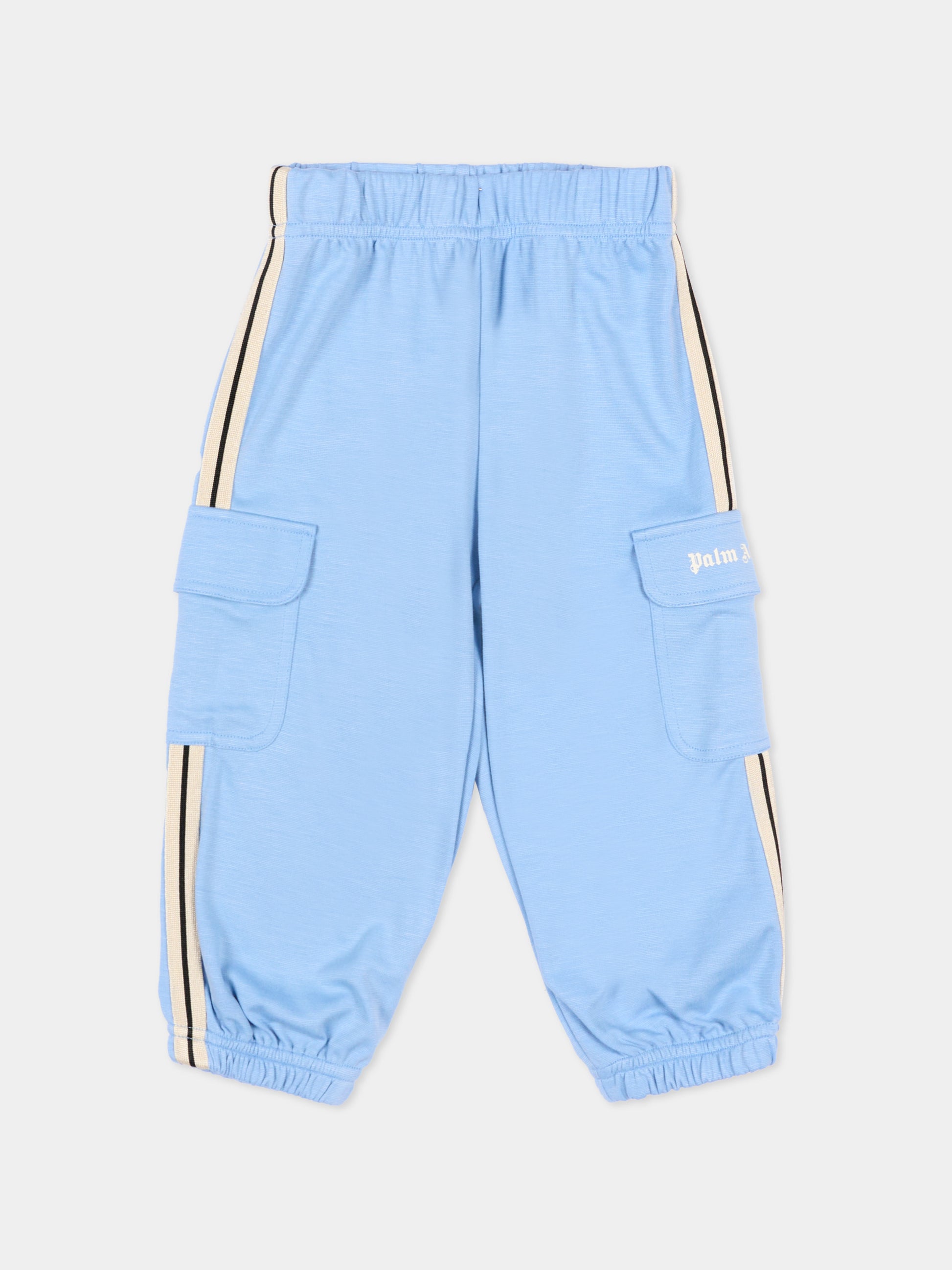 Pantaloni sportivi celesti per neonato con bande,Palm Angels,PB4X005S26FLE001 050
