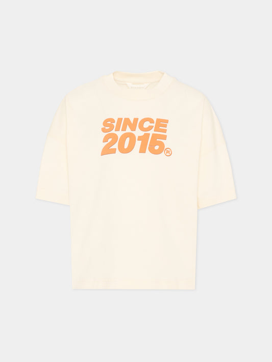 T-Shirt avorio per bambini con stampa palma,Palm Angels,PBAA002S26JER002 002