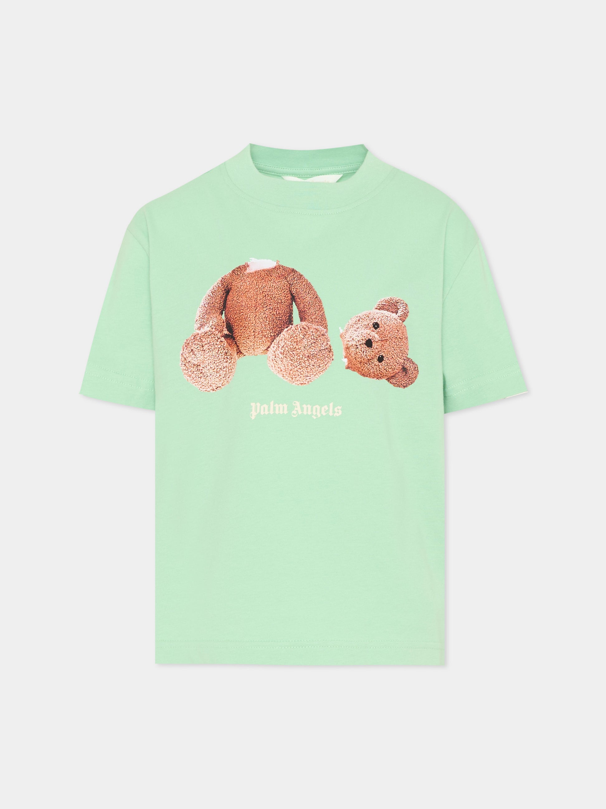 T-Shirt verde per bambini con teddy bear,Palm Angels,PBAA003S26JER001 080