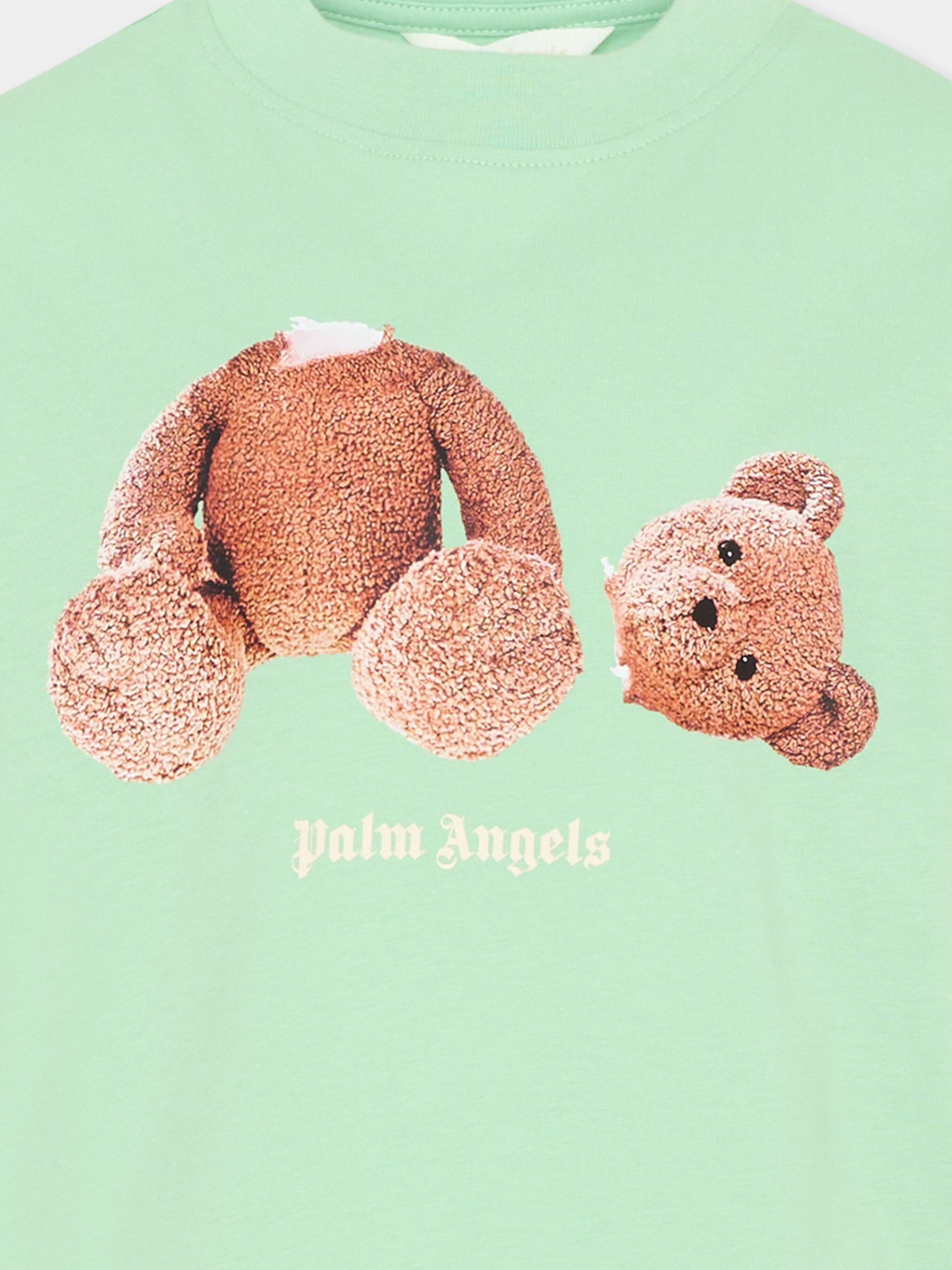 T-Shirt verde per bambini con teddy bear,Palm Angels,PBAA003S26JER001 080