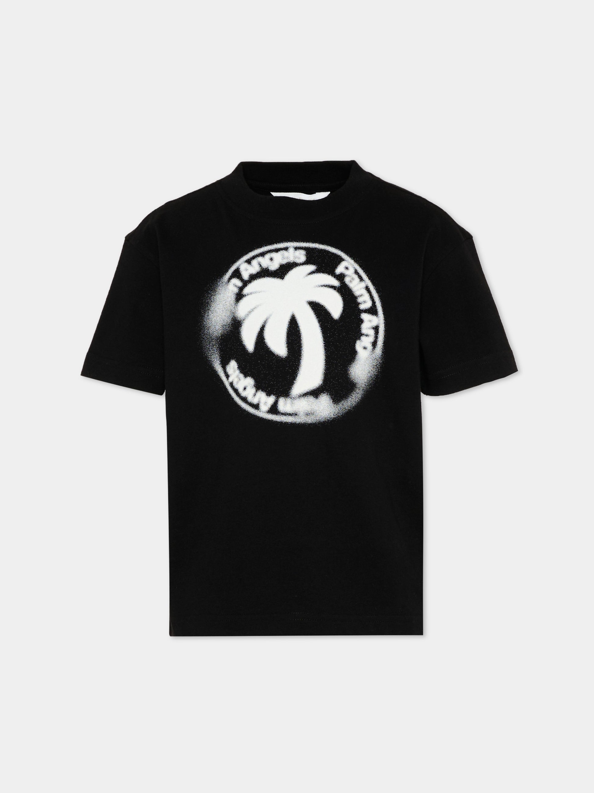 T-Shirt nera per bambino con palma spray,Palm Angels,PBAA003S26JER003 110