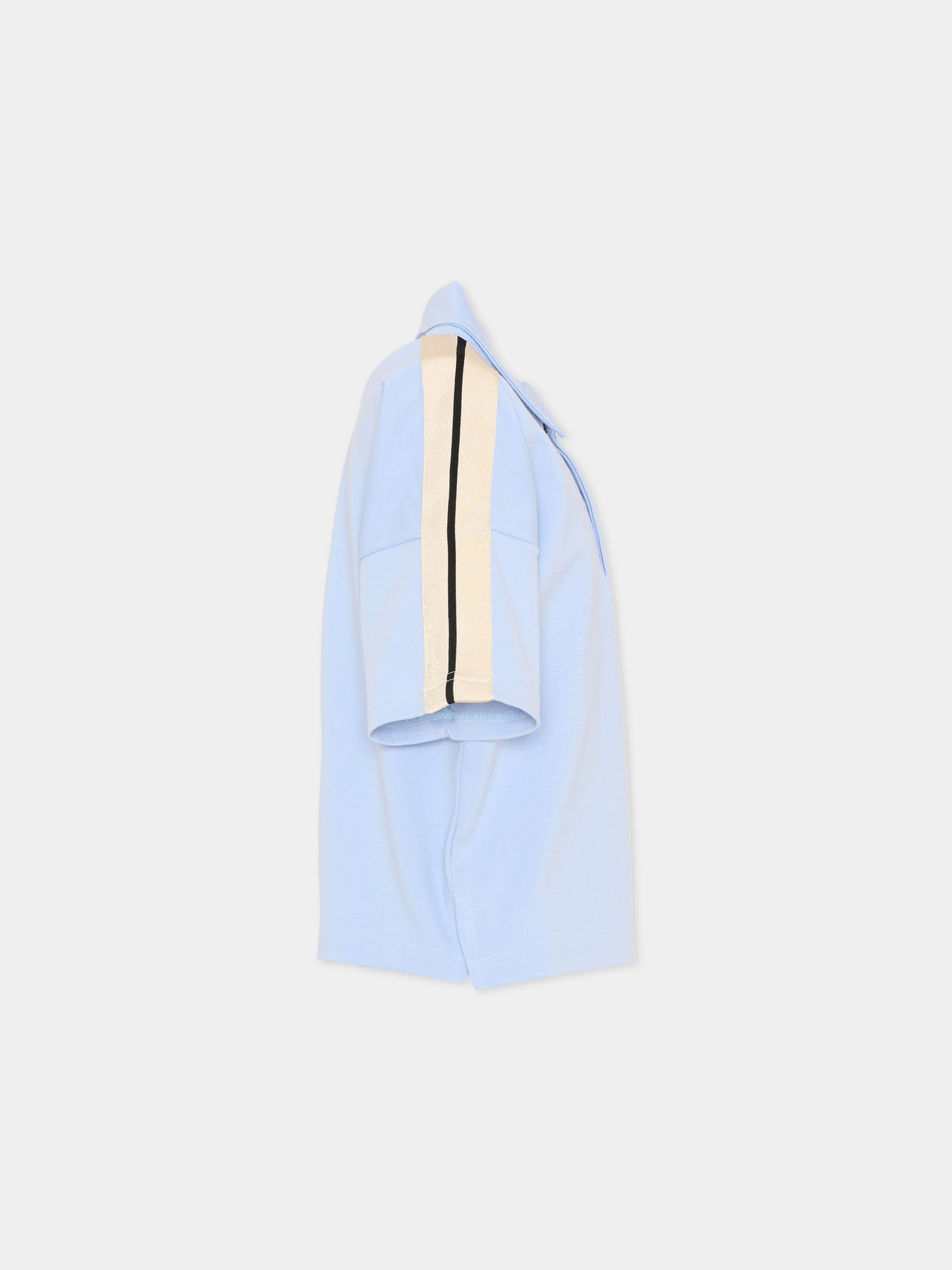 Polo azzurra per bambino con bande,Palm Angels,PBBD013S26FLE001 960