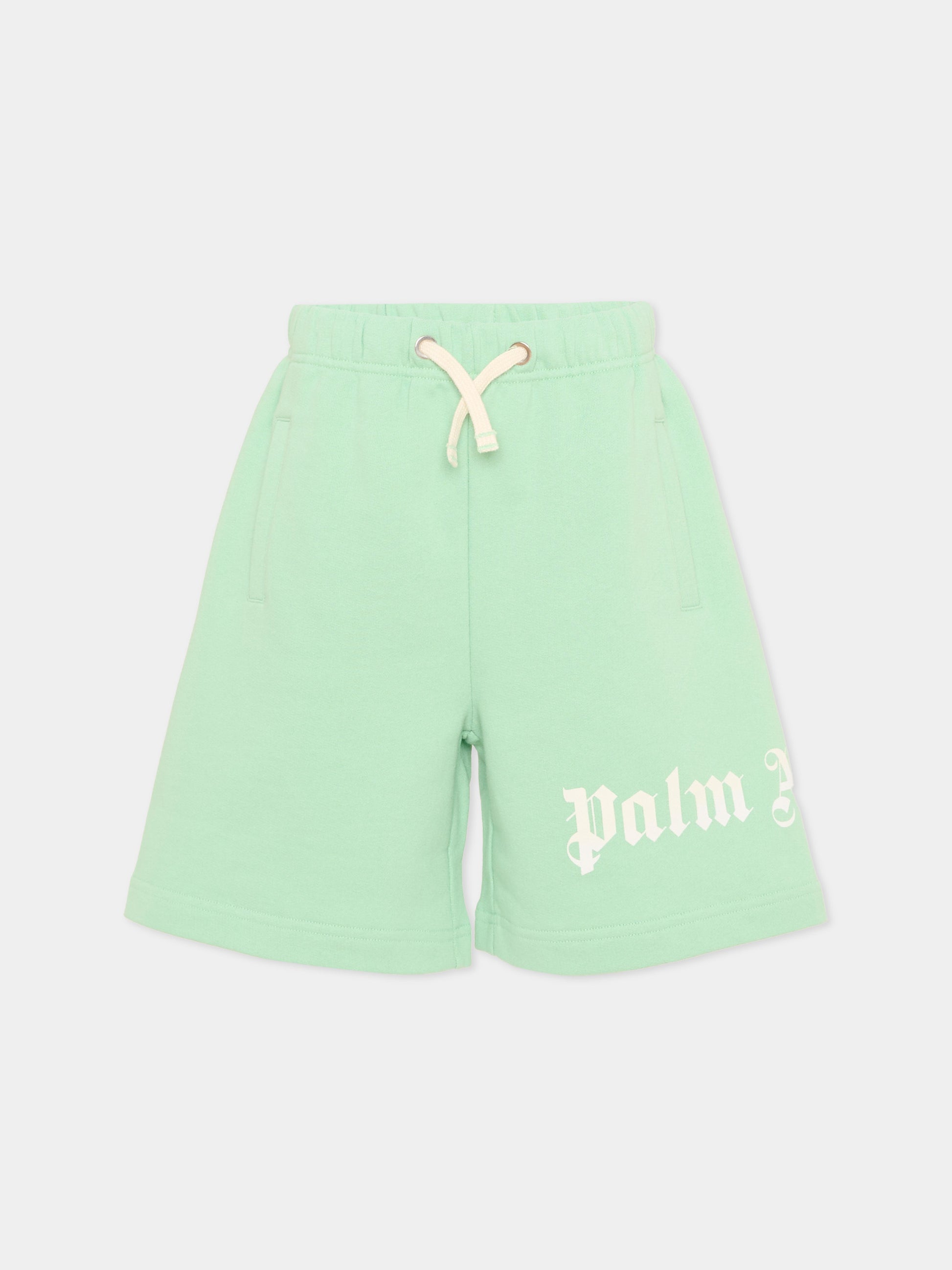 Shorts sportivi verdi per bambini con logo,Palm Angels,PBCI006S26FLE001 080