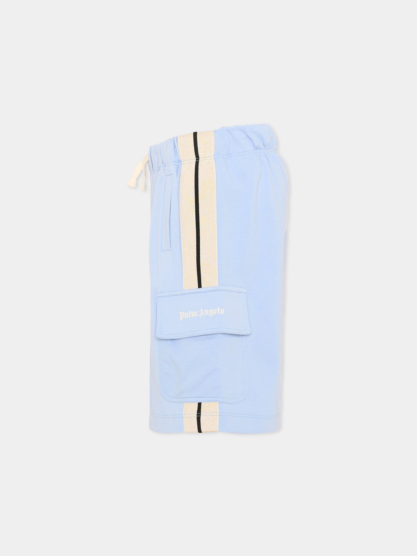 Shorts sportivi azzurri per bambino con bande,Palm Angels,PBCL004S26FLE001 960