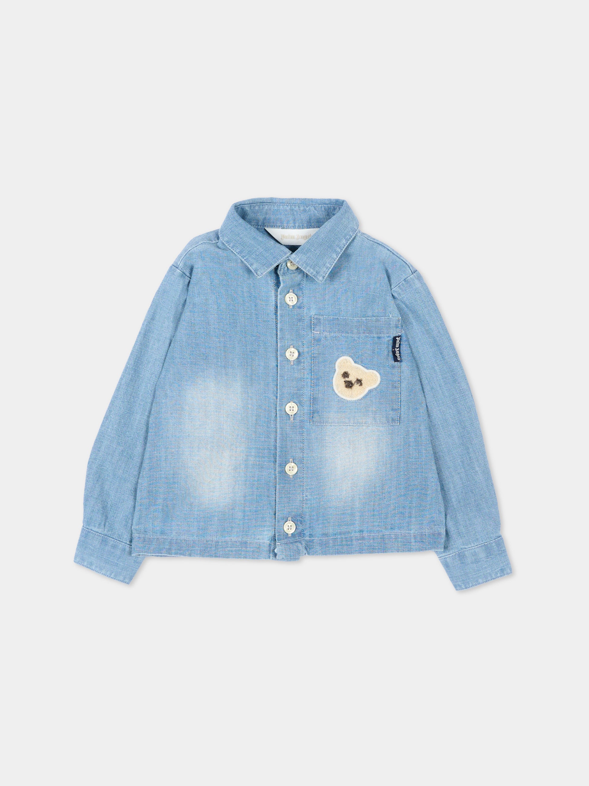 Camicia denim per neonato con orsetto,Palm Angels,PBDX002S26DEN001 050
