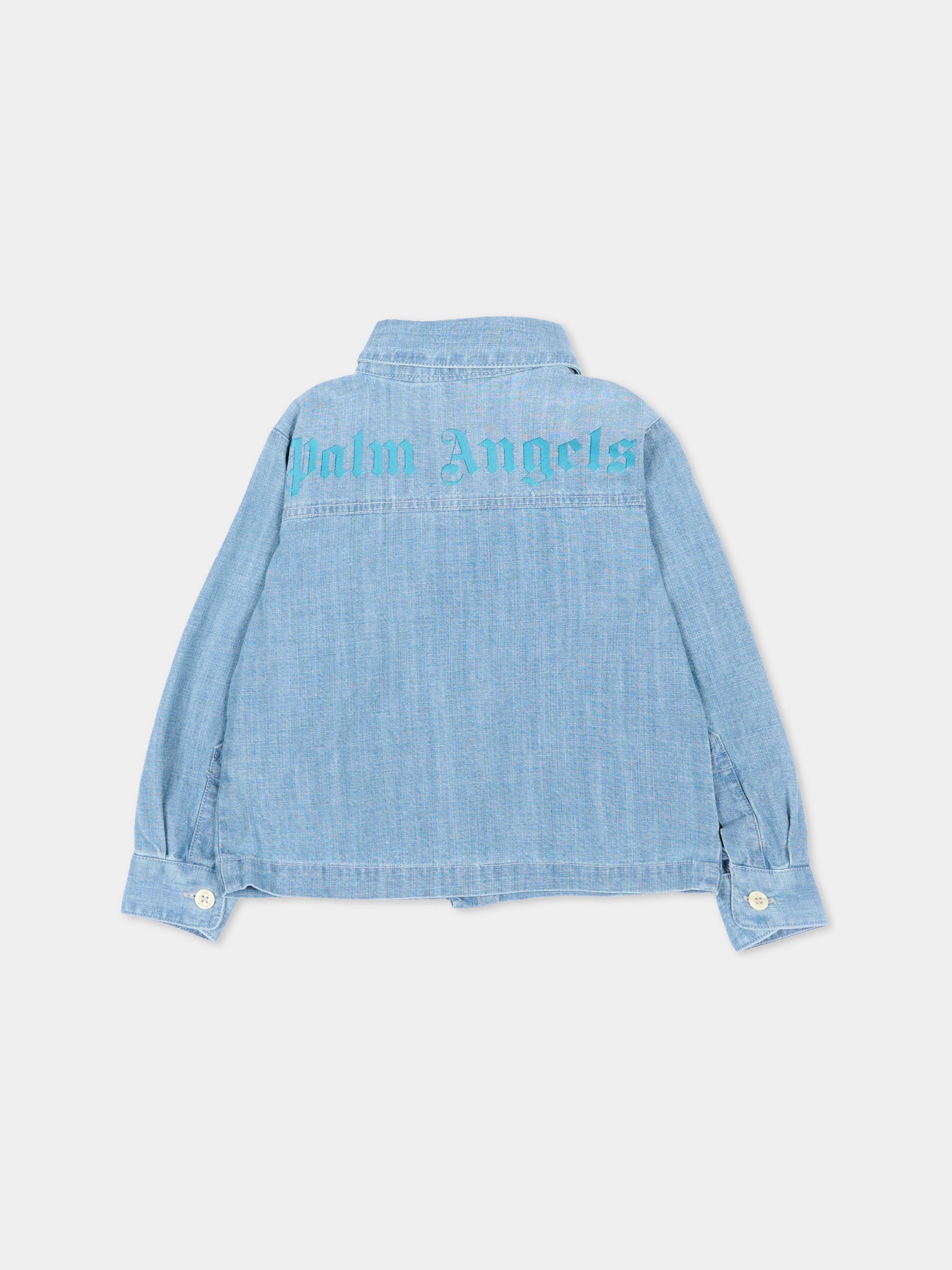 Camicia denim per neonato con orsetto,Palm Angels,PBDX002S26DEN001 050