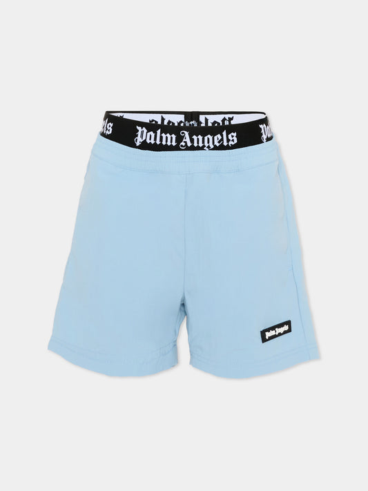 Boxer mare azzurro per bambino con logo,Palm Angels,PBFD005S26FAB001 960