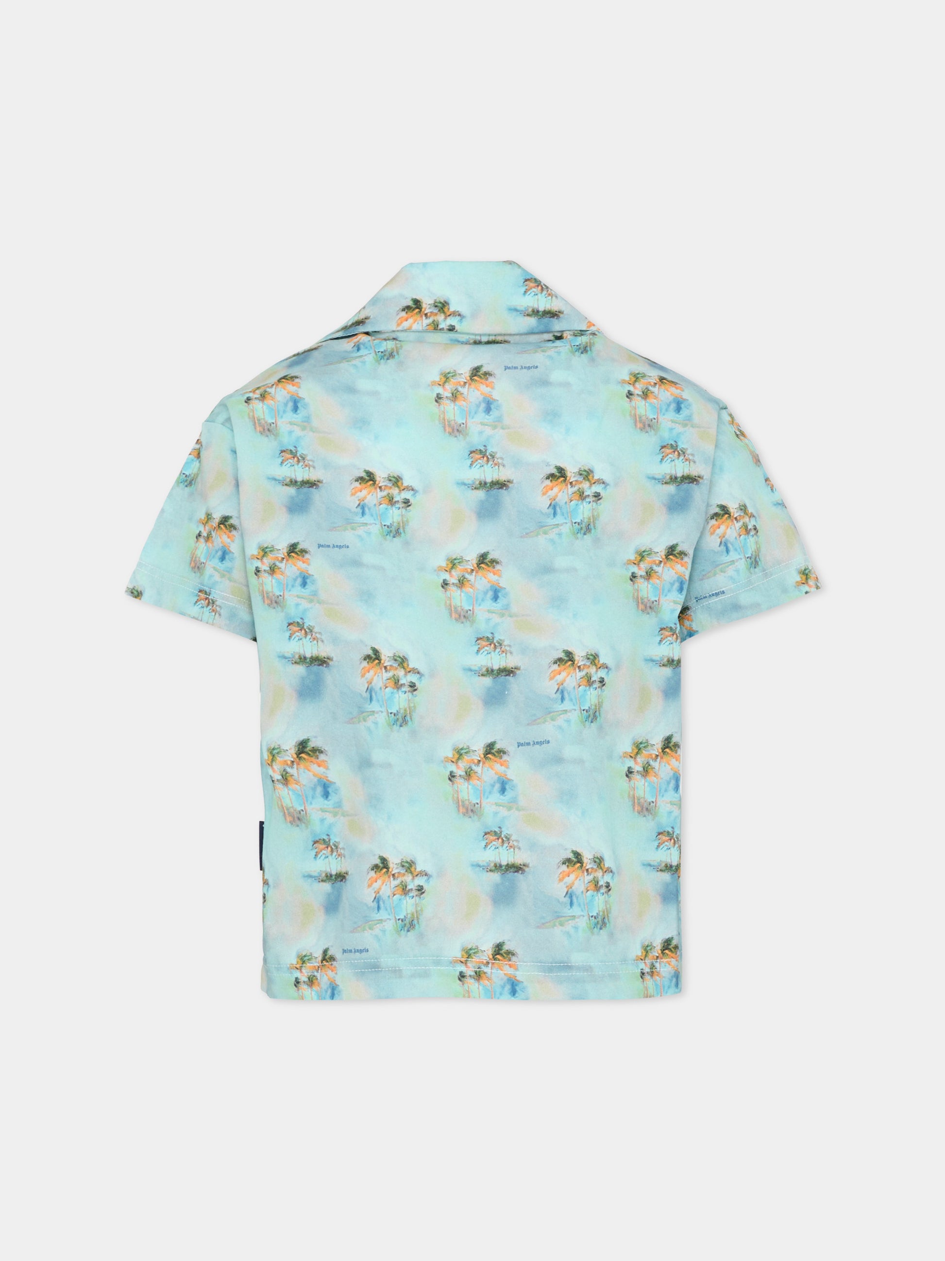 Camicia azzurra per bambino con palme,Palm Angels,PBGG002S26FAB001 960