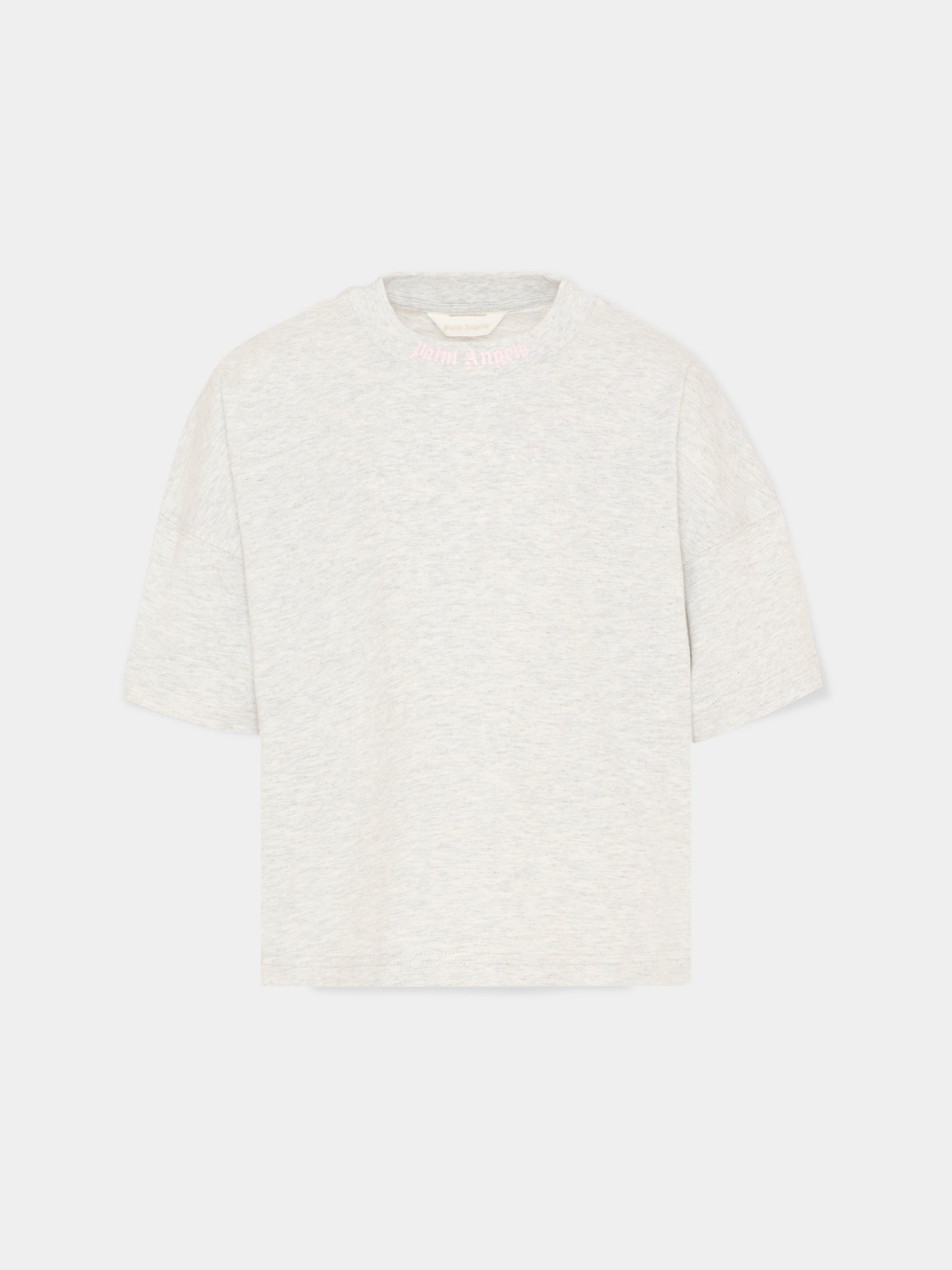 T-Shirt grigia per bambina con back-logo,Palm Angels,PGAA001S26JER001 101