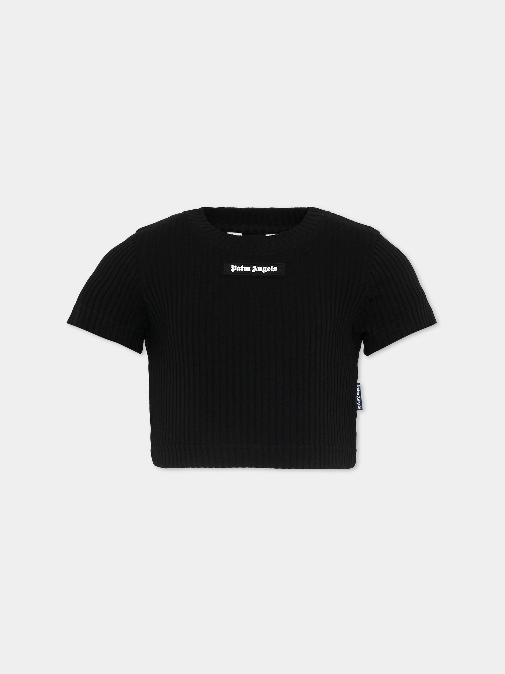T-Shirt nera per bambina con logo,Palm Angels,PGAA017S26JER001 110