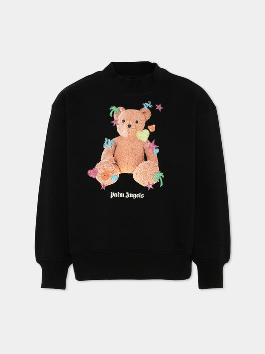 Felpa nera per bambina con orsetto,Palm Angels,PGBA013S26FLE005 110