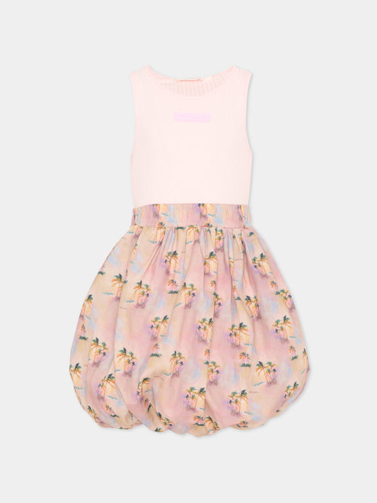 Vestito rosa per bambina con stampa palme,Palm Angels,PGDB023S26FAB001 042