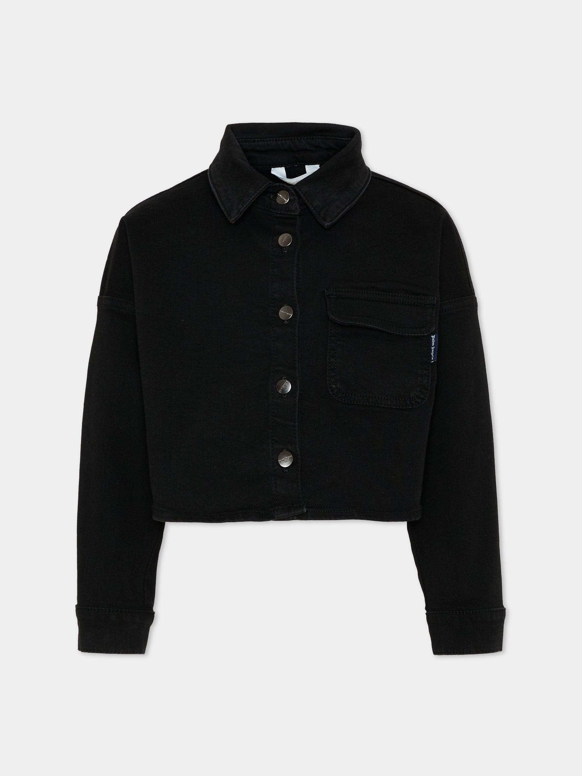 Giubbotto di jeans nero per bambina con logo,Palm Angels,PGGE007S26FAB001 110
