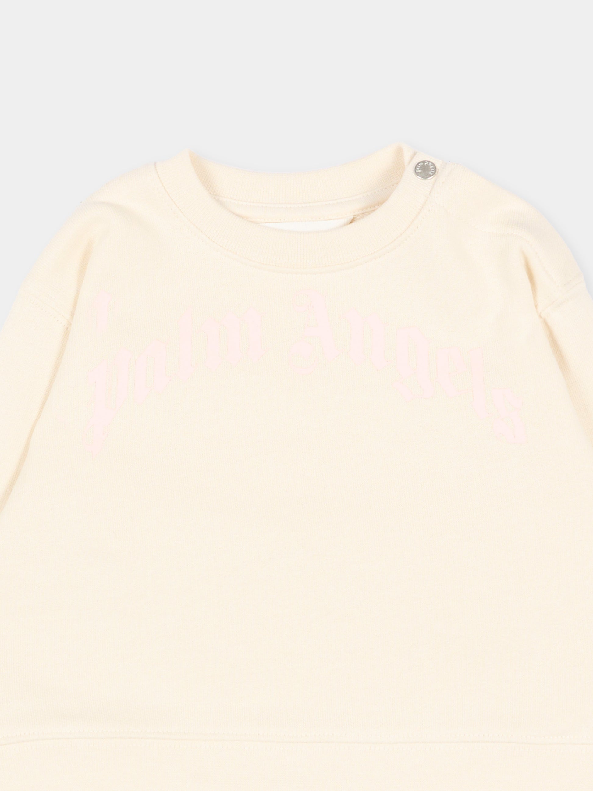 Felpa avorio per neonata con logo,Palm Angels,PGXC001S26FLE002 002
