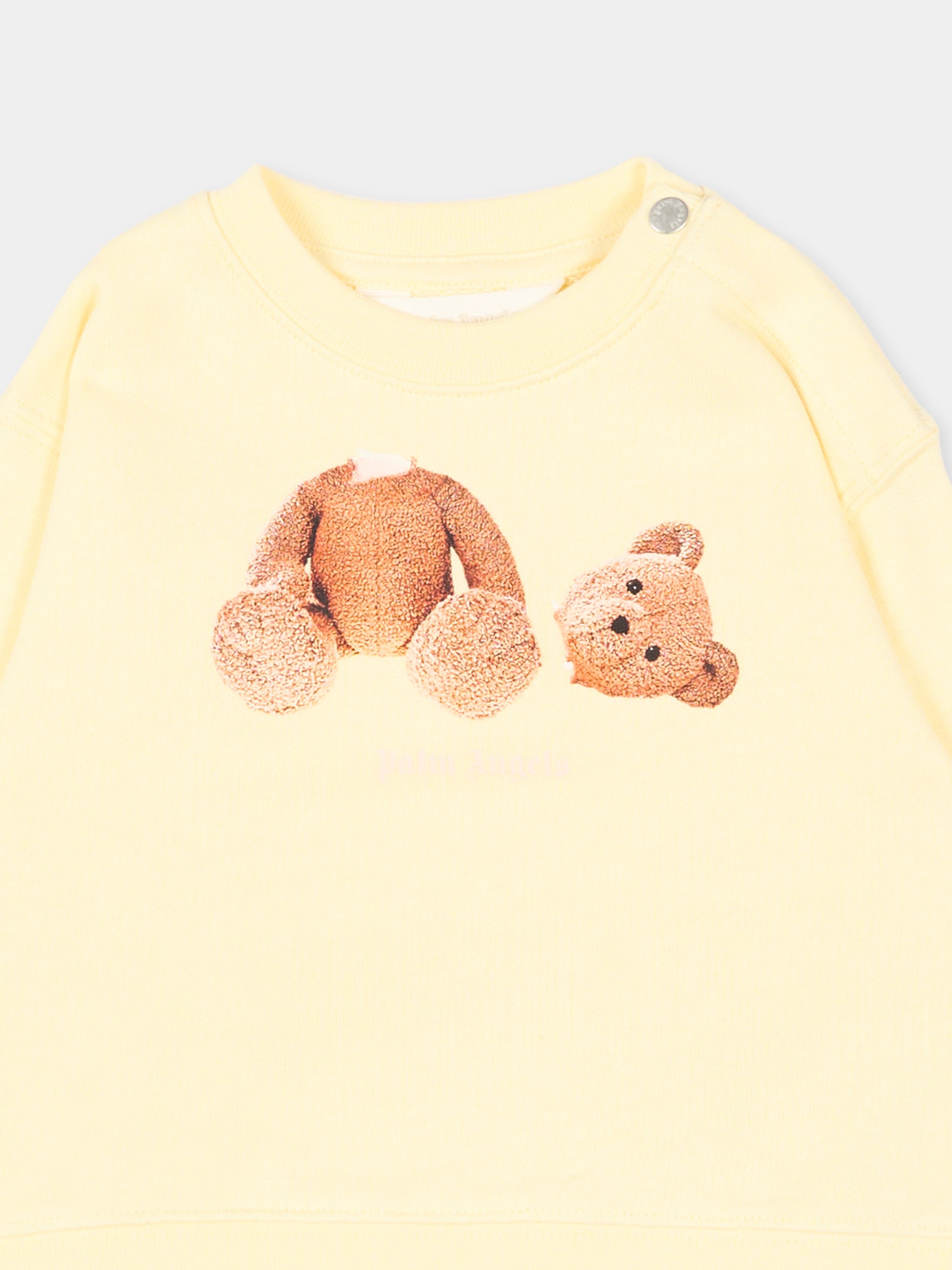Felpa gialla per neonata con teddy bear,Palm Angels,PGXC001S26FLE003 020