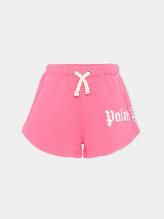 Shorts sportivi fucsia per bambina con logo,Palm Angels,PGCI005S26FLE002 044