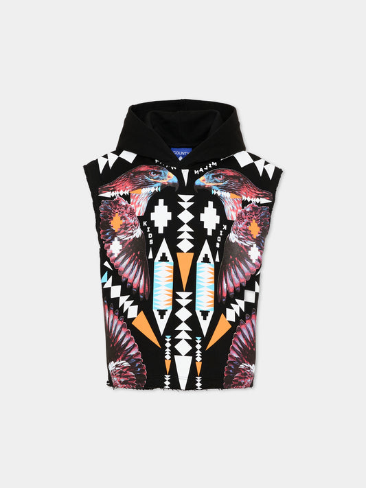 Felpa nera per bambino con stampa aquile,County Of Milan Kids,S6CMJBHS045 110