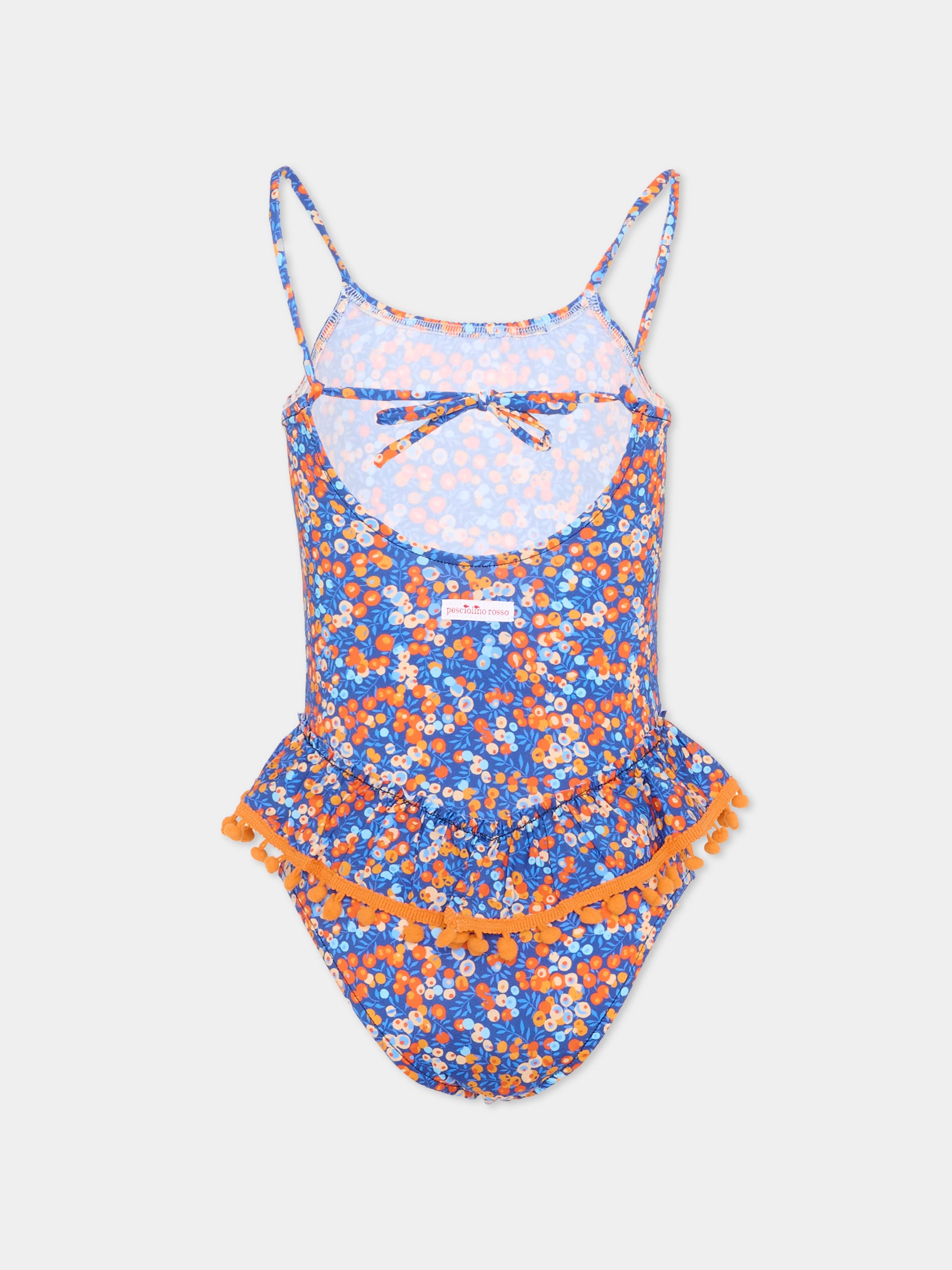 Costume intero blu per bambina floreale,Pesciolino Rosso,INLY06 PONPON S 194