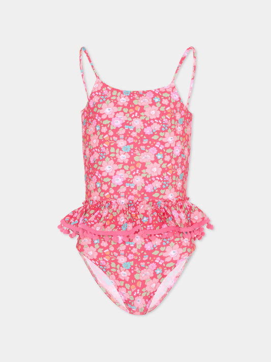 Costume intero fucsia per bambina floreale,Pesciolino Rosso,INLY06 PONPON S 182