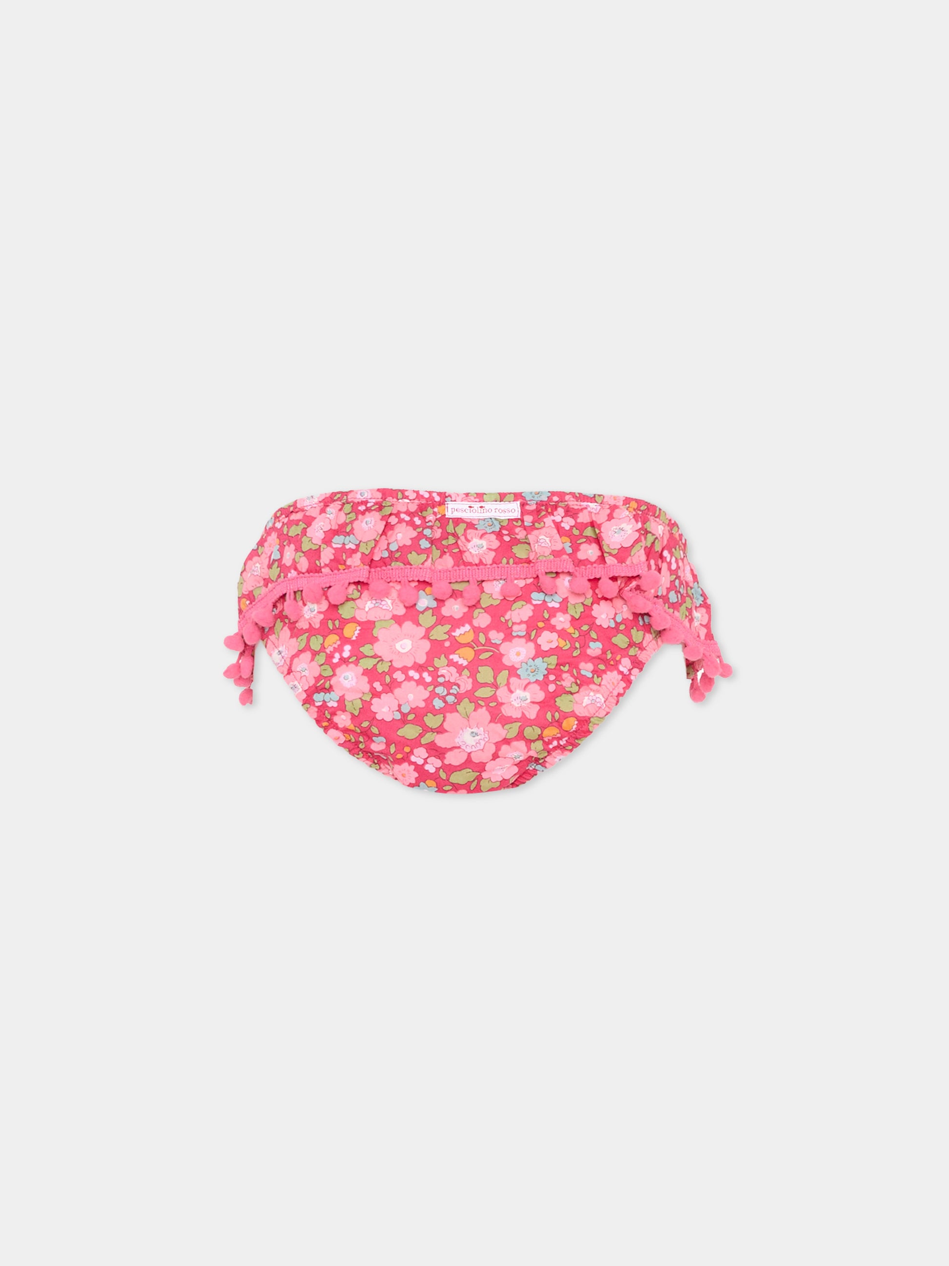Slip bikini fucsia per bambina floreale,Pesciolino Rosso,F3 PONPON S 182
