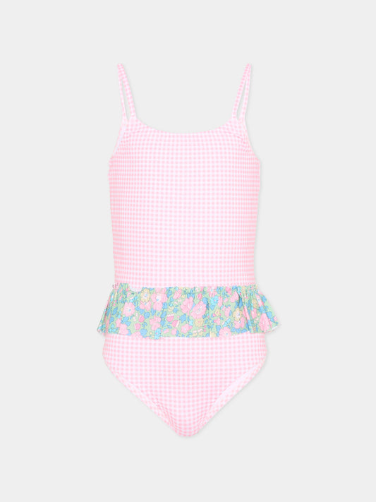 Costume intero rosa per bambina vichy,Pesciolino Rosso,INLY06 PATCH S 184