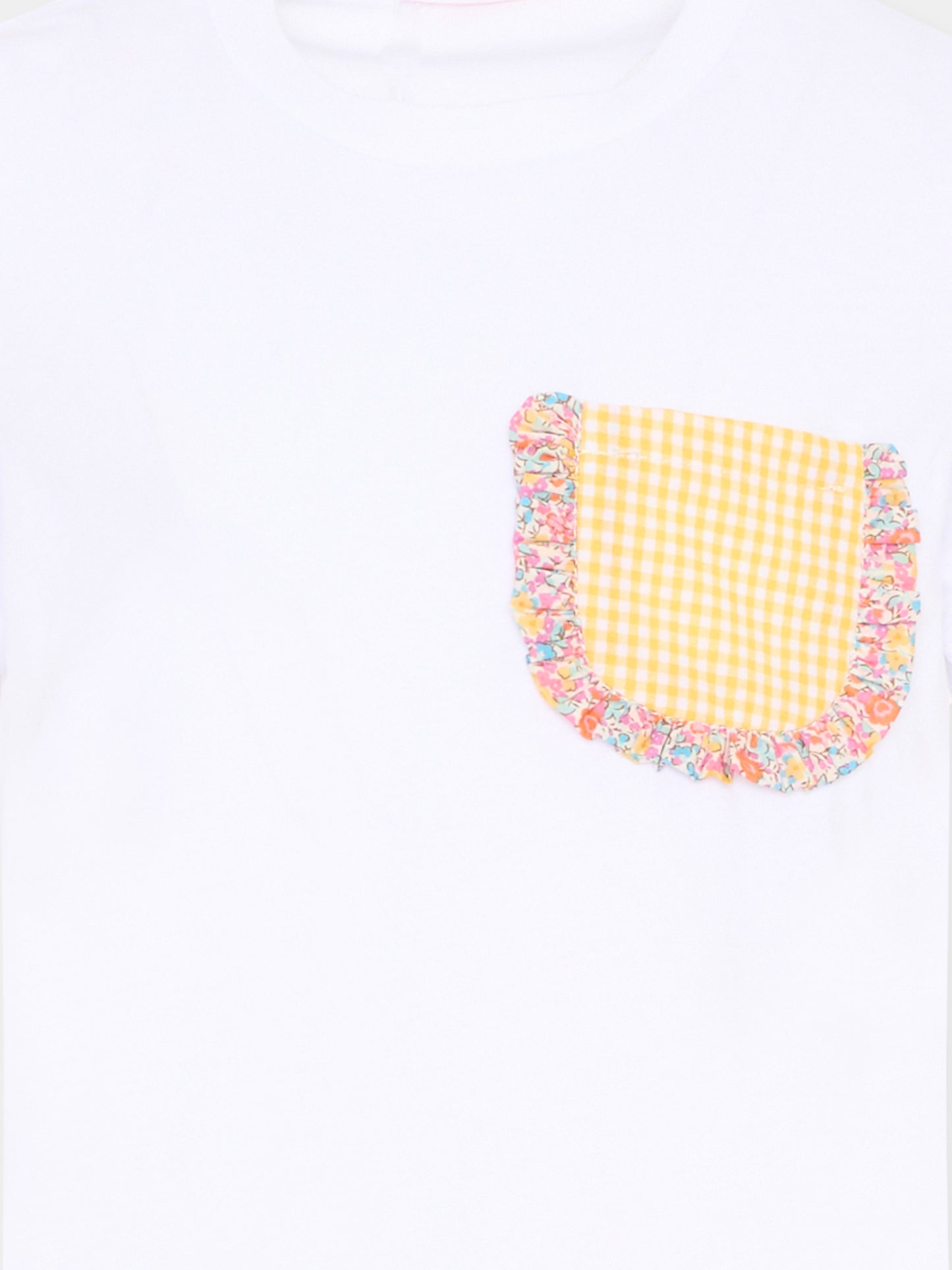 T-shirt bianca per bambina con tasca vichy,Pesciolino Rosso,TSF NEW PATCH S 186