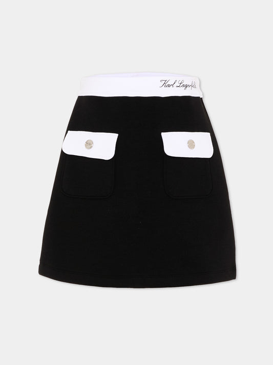 Gonna nera per bambina con logo,Karl Lagerfeld Kids,Z31115 09B