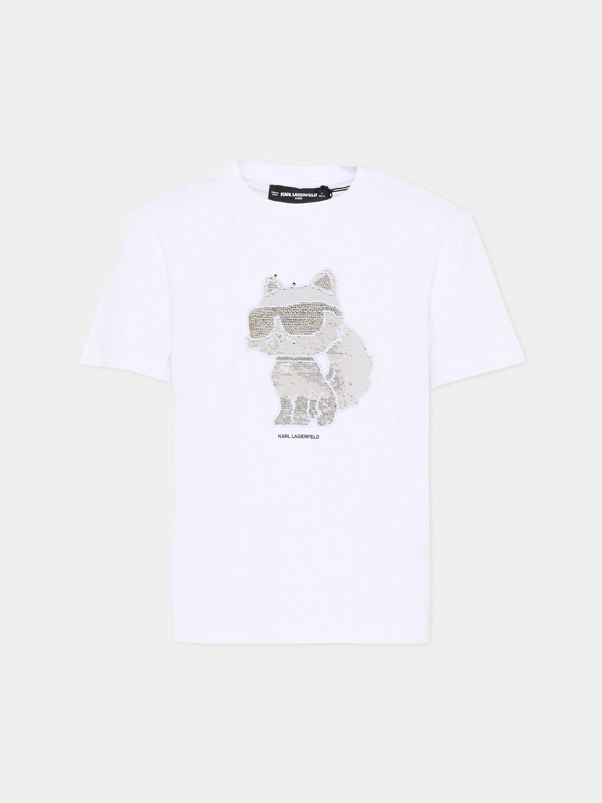 T-Shirt bianca per bambina con Choupette,Karl Lagerfeld Kids,Z31153 10P