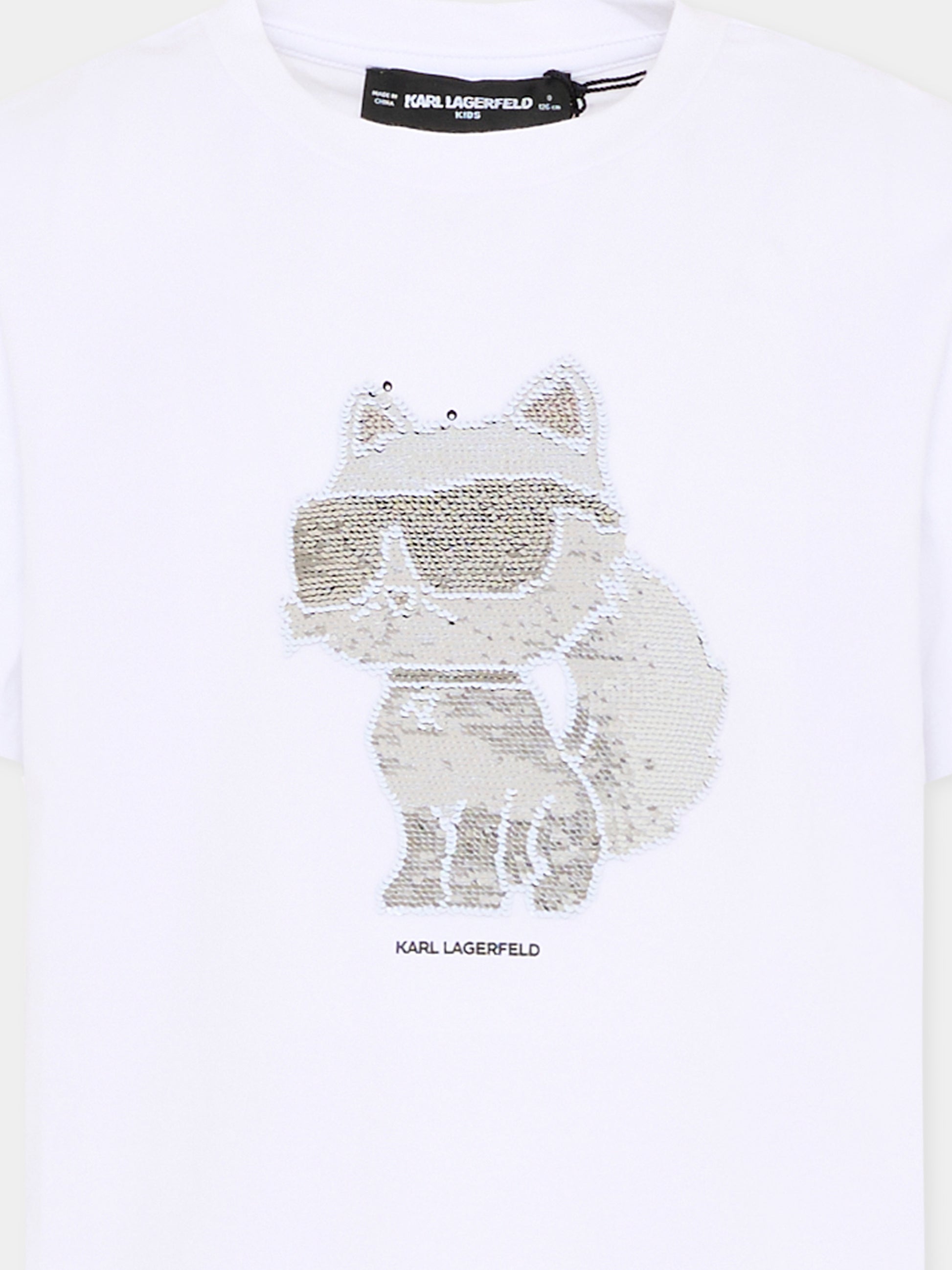 T-Shirt bianca per bambina con Choupette,Karl Lagerfeld Kids,Z31153 10P