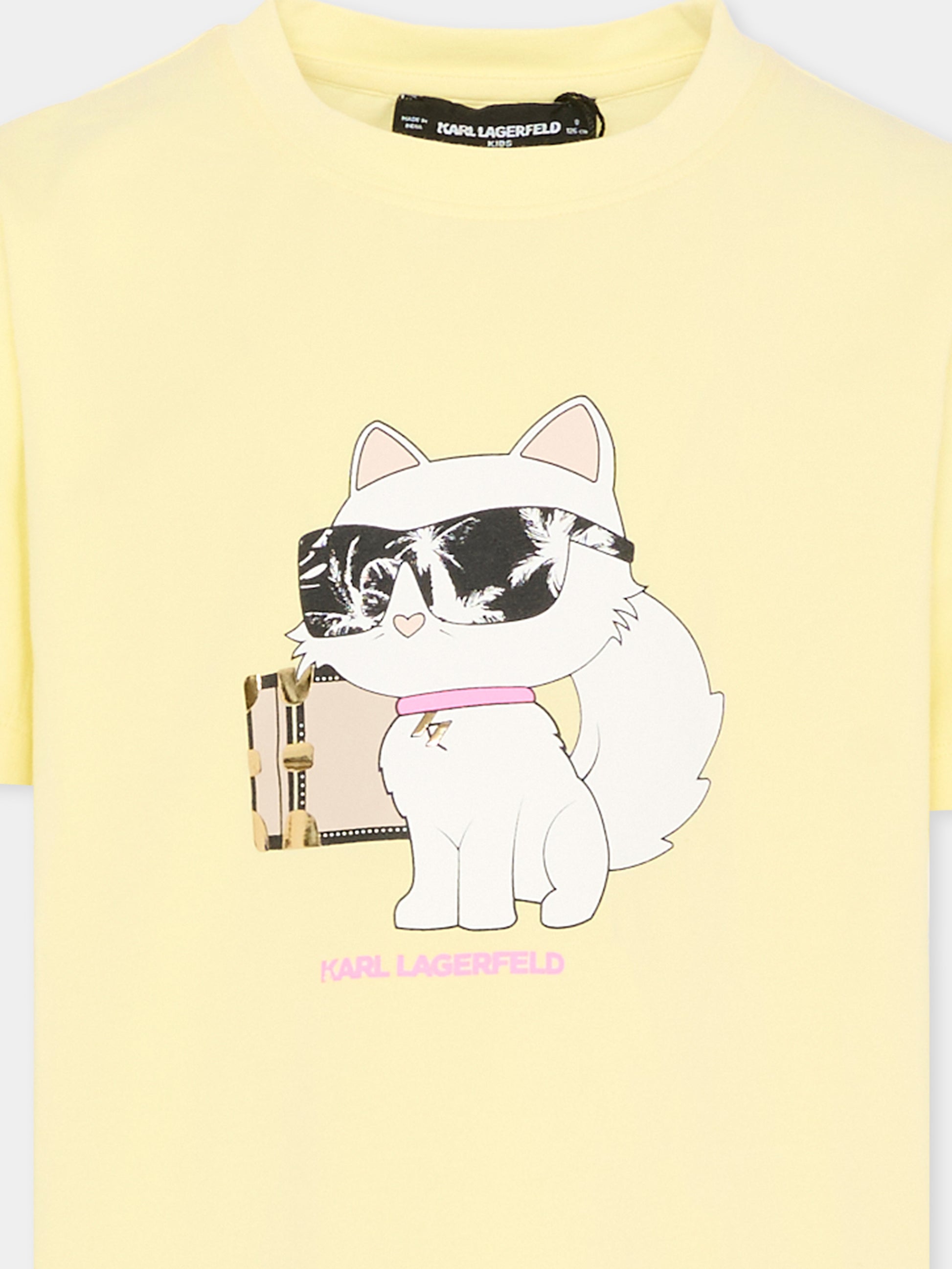 T-shirt gialla per bambina con Choupette,Karl Lagerfeld Kids,Z31162 556
