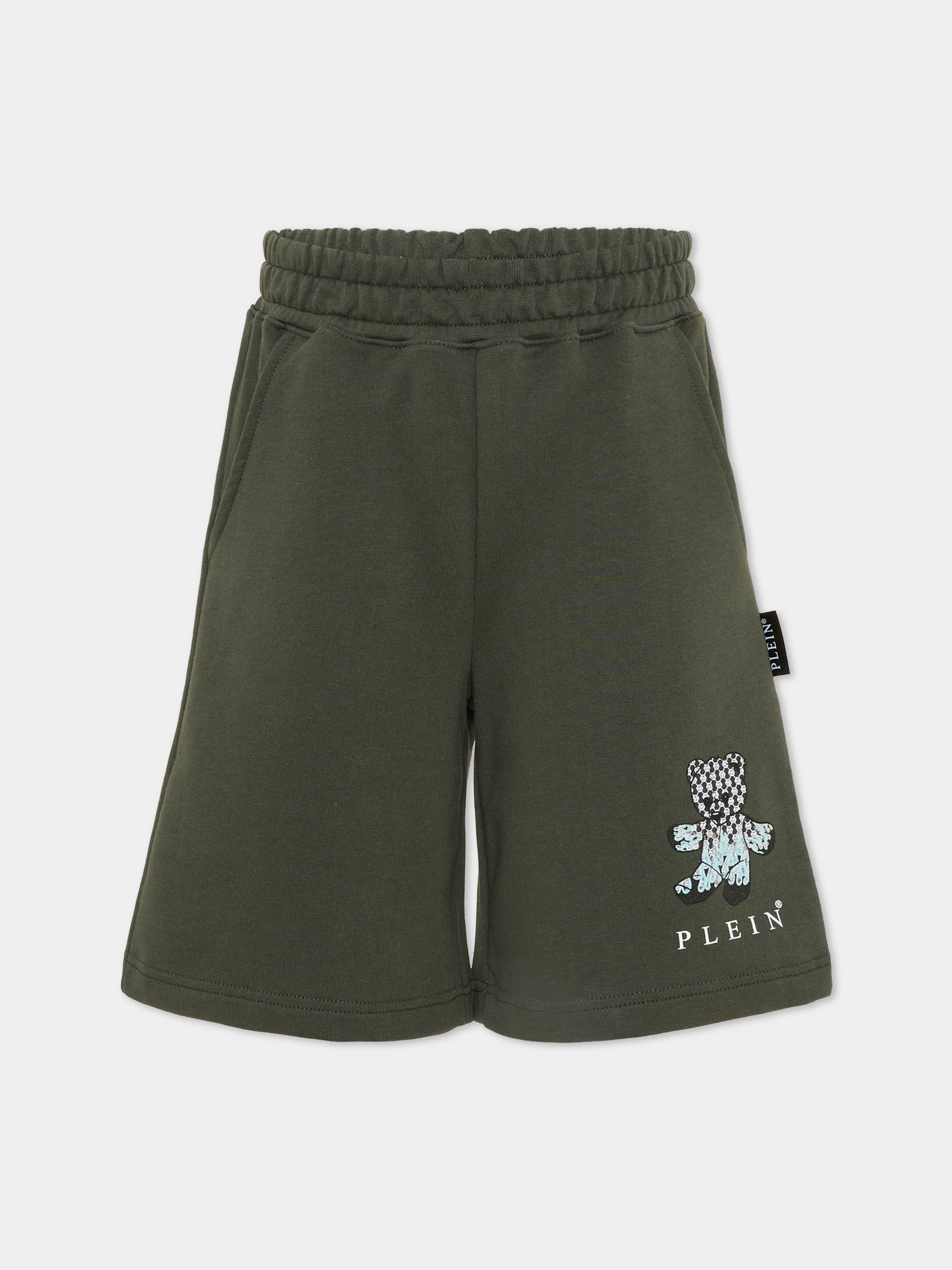 Shorts verdi per bambino con orsetto,Philipp Plein Junior,S6PHJBBE066 082