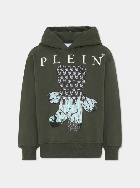 Felpa verde per bambino con orsetto,Philipp Plein Junior,S6PHJBHS067 082