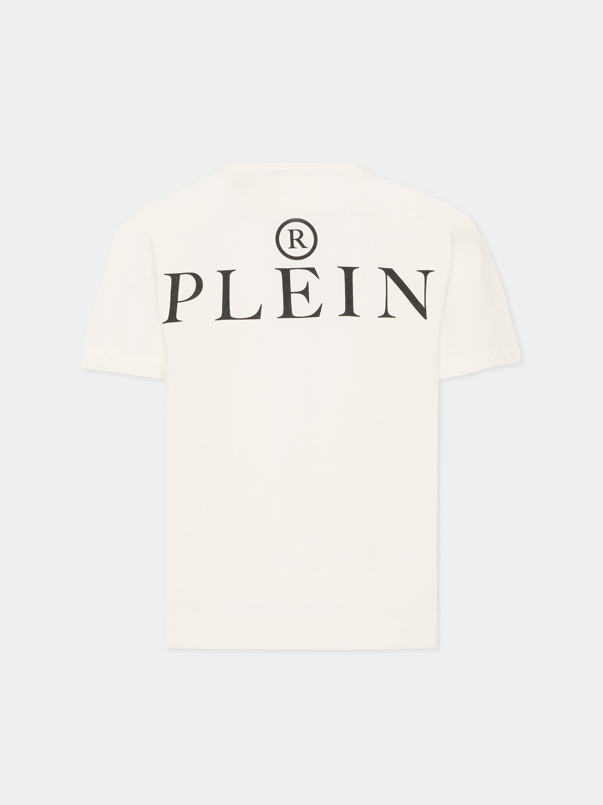 T-shirt avorio per bambino con teschio,Philipp Plein Junior,S6PHJBTH045 002